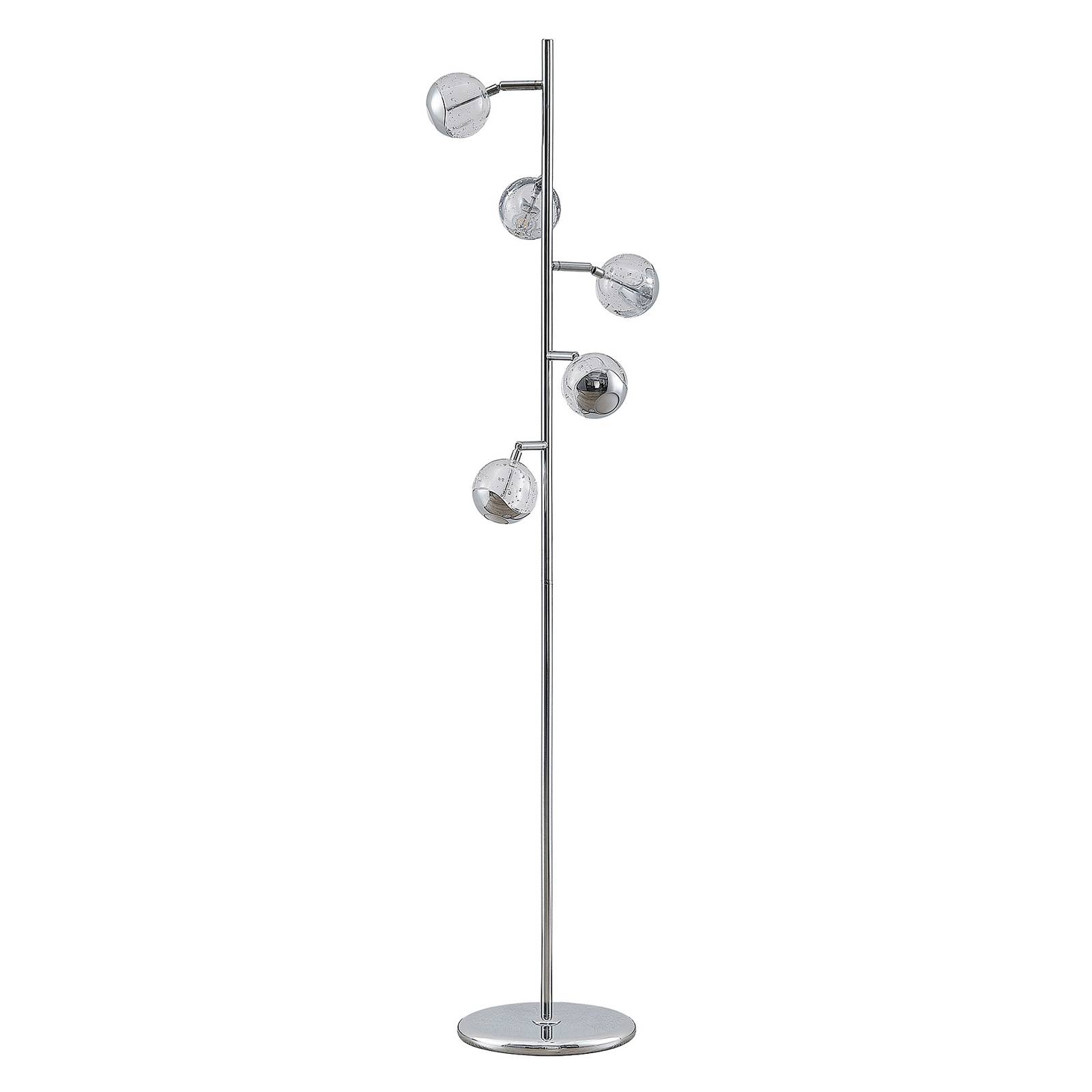 Lucande Kilio LED floor lamp, dimmable, in chrome, for Living / Dining Room, steel, glass, 5 W, H: 140 cm