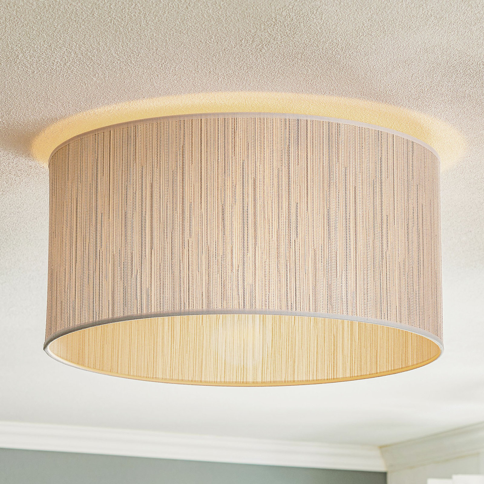 Essex ceiling light, textured fabric, silver