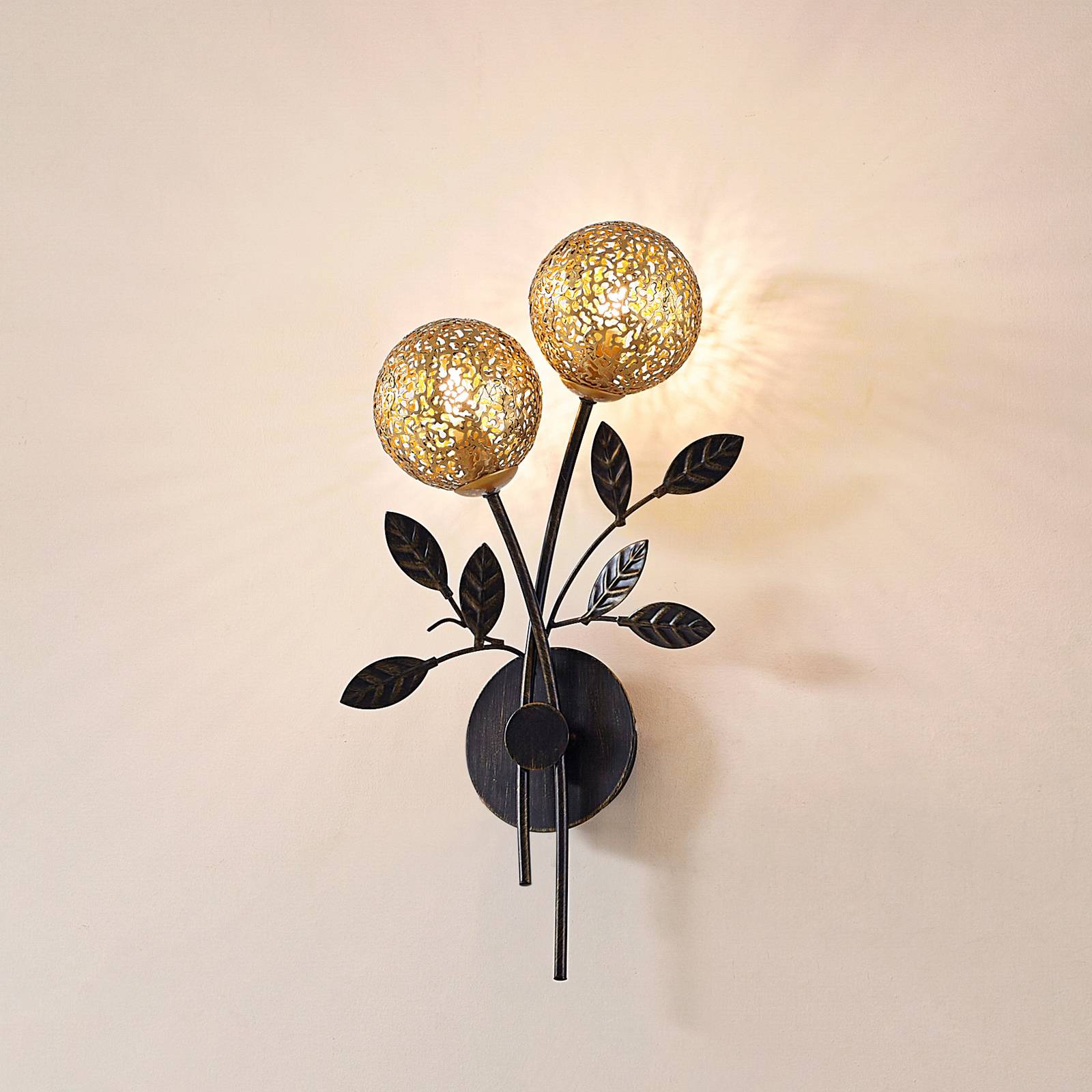 Lucande Wandleuchte Evory, 30 cm, 2-flg., schwarz/gold, G9 günstig online kaufen