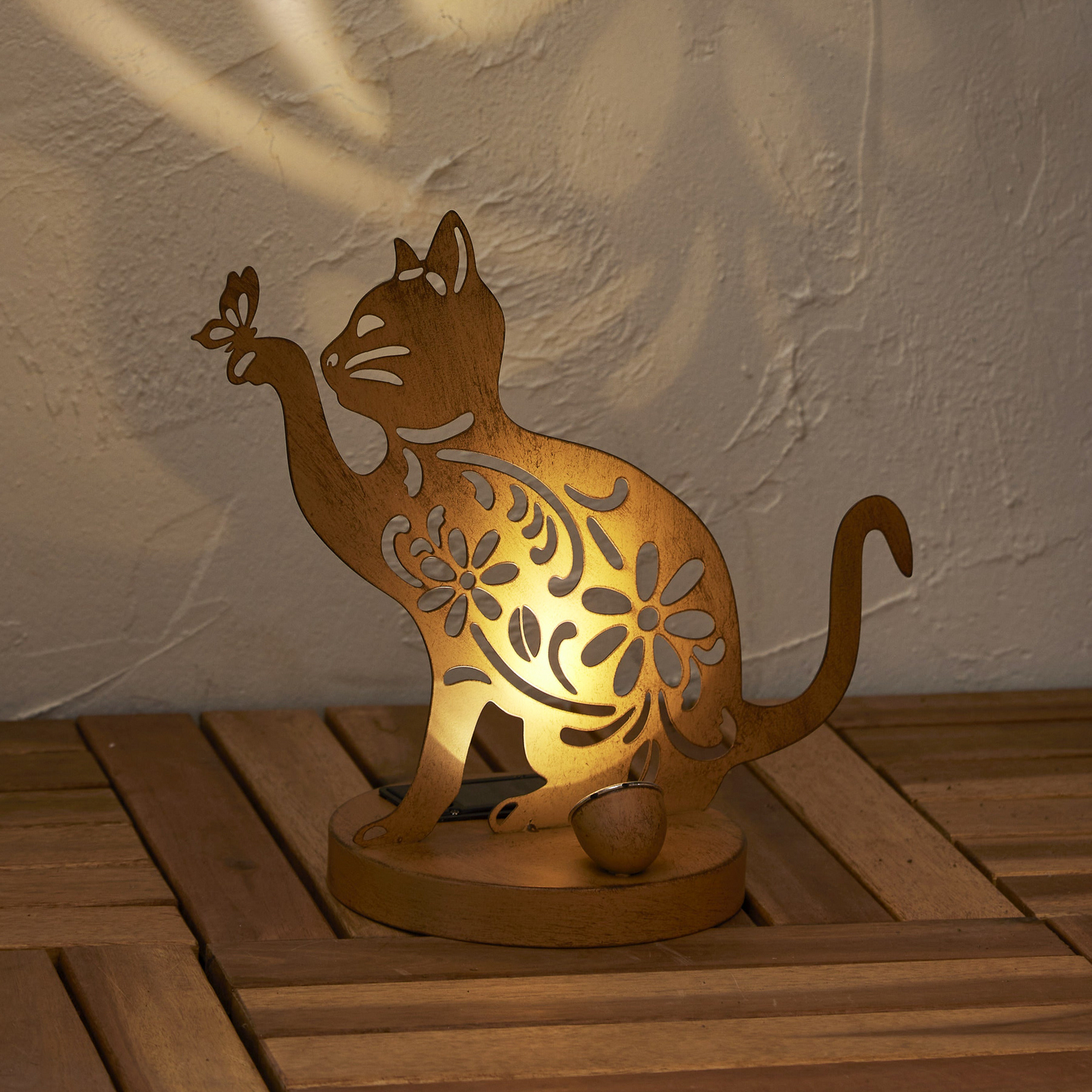 Oxicat LED solar decorative lamp, height 30 cm, rust-coloured, IP44 Oxicat LED solar decorative lamp, height 30 cm, rust-coloured, IP44
