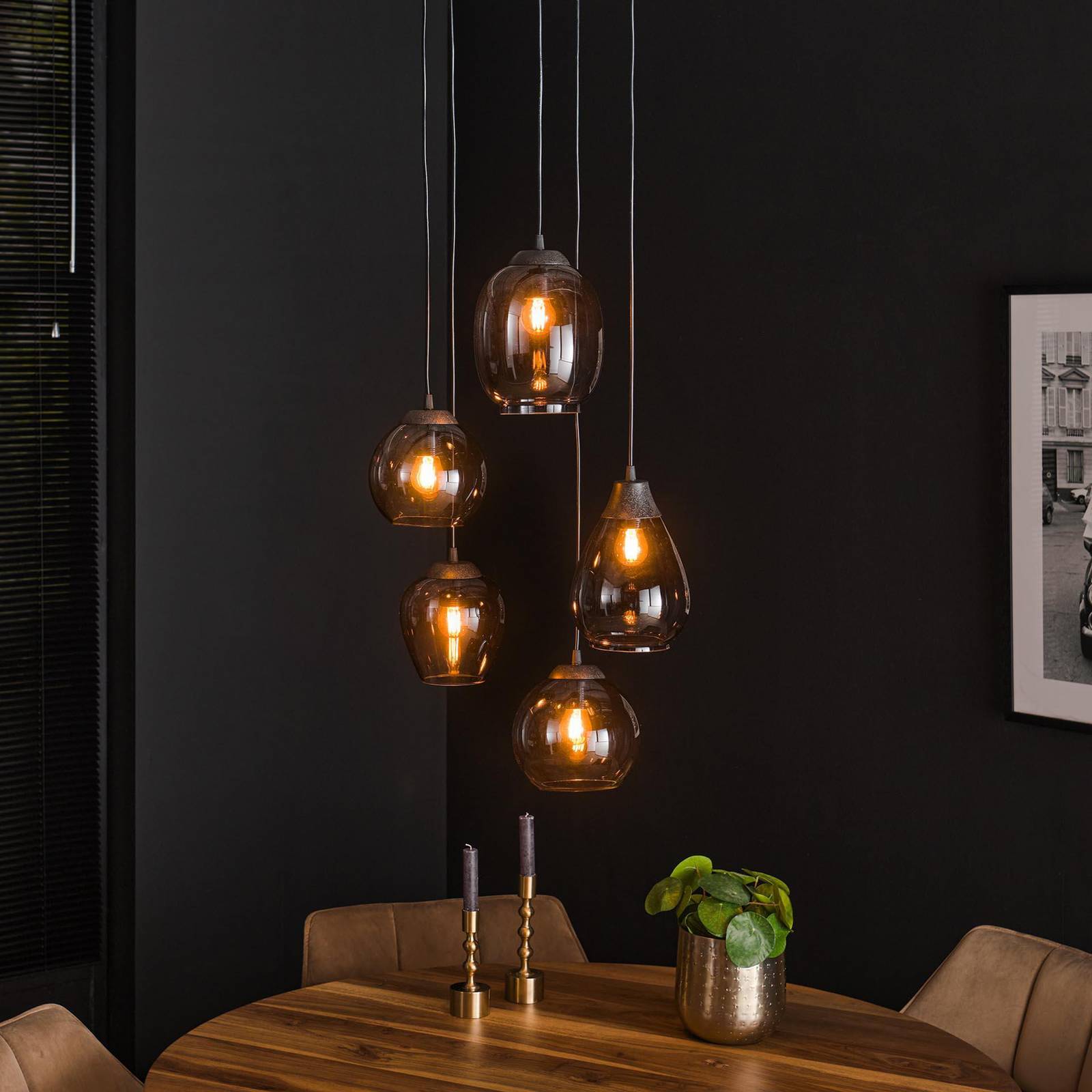 Lampa wisząca Lord-Nigel, 5-punktowa, chrom, szkło, schodkowa