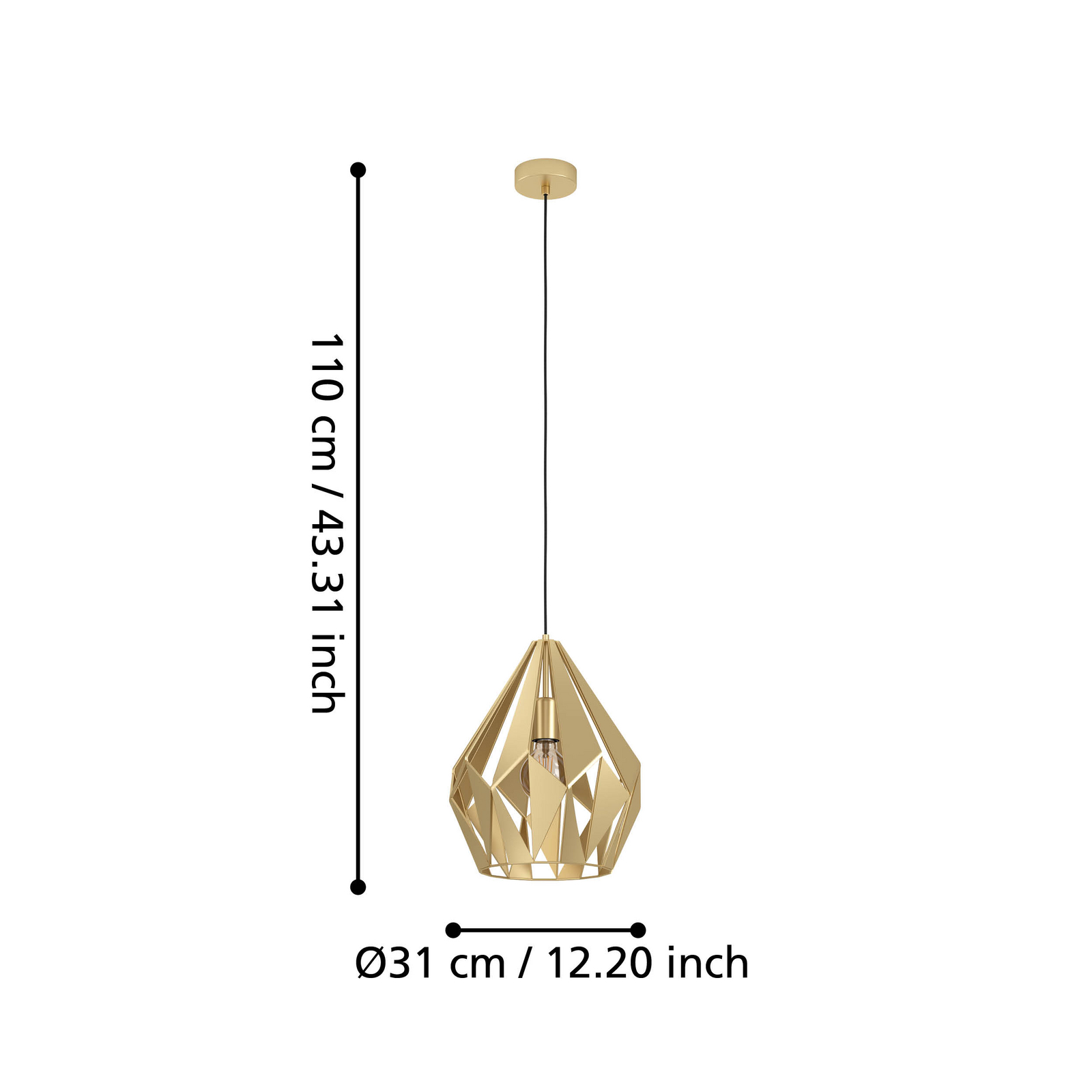 Suspension Carlton, à une lampe, dorée, Ø 31 cm