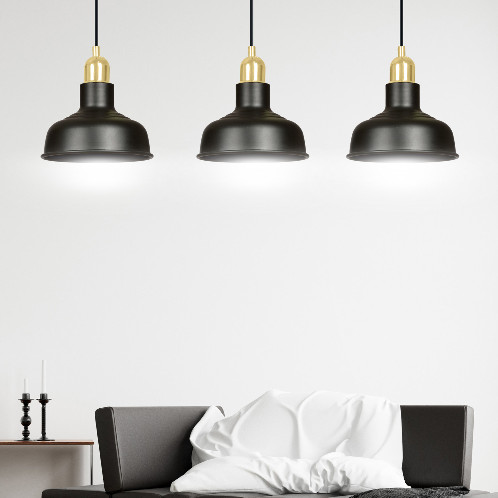 Hanglamp Gubo, 3-lamps, zwart