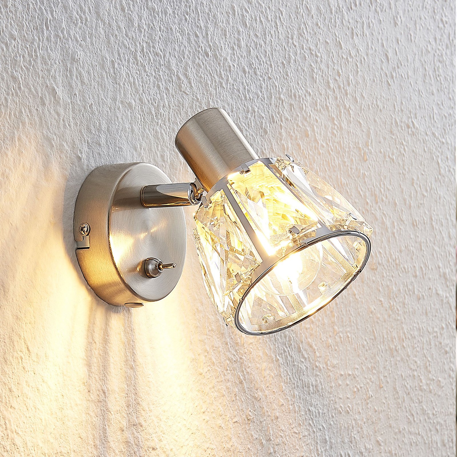 Lindby Kosta wall light with switch, nickel