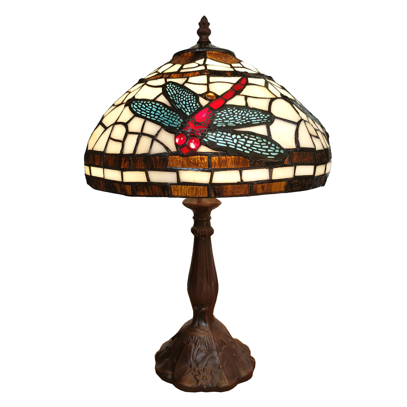 Clayre & Eef 6023 table lamp, colourful glass, dragonfly motif, for Living / Dining Room, polyresin, glass, E14, 25 W, energy efficiency: A++, H: 47 cm