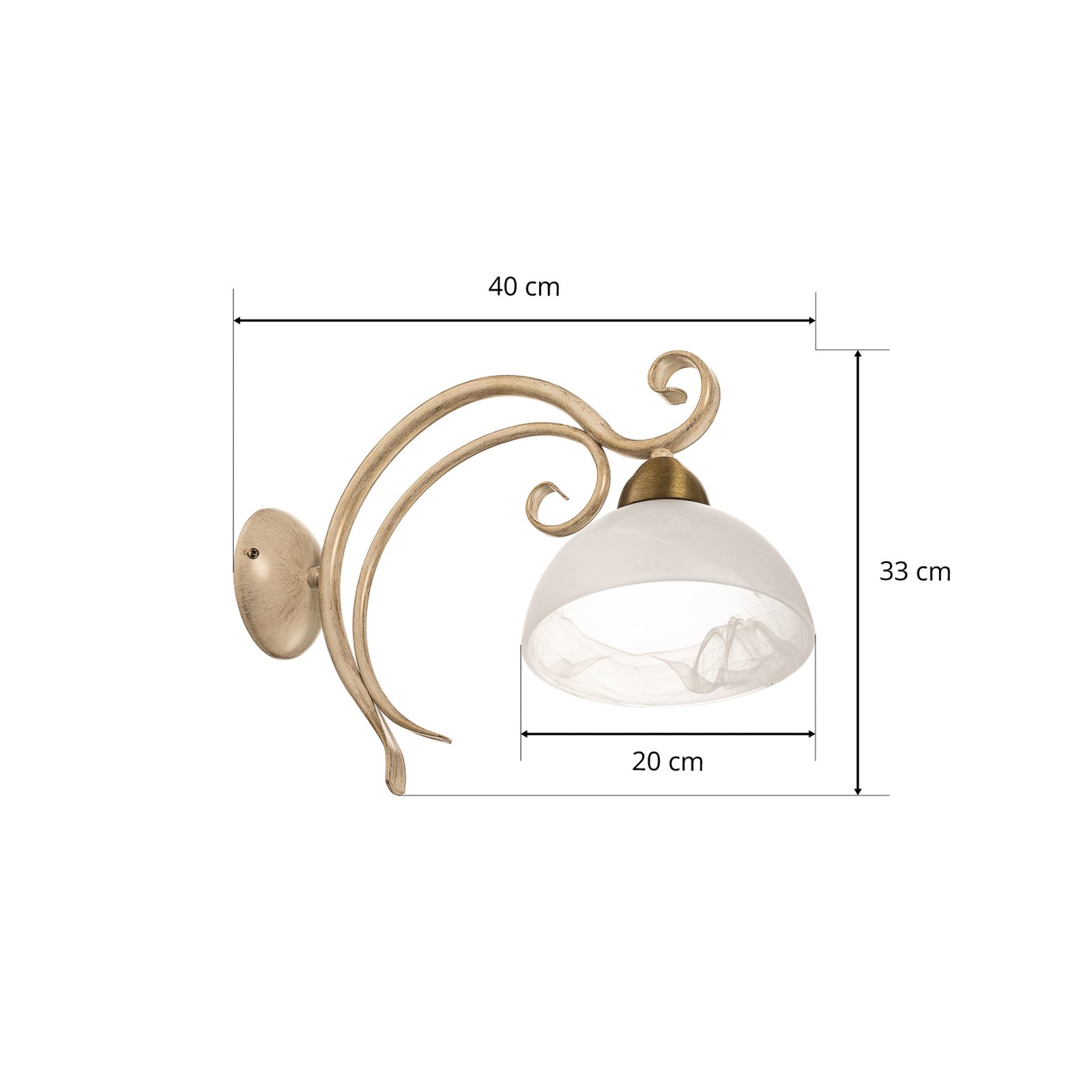 Wandlamp Flora, een glazen kap, wit/messing