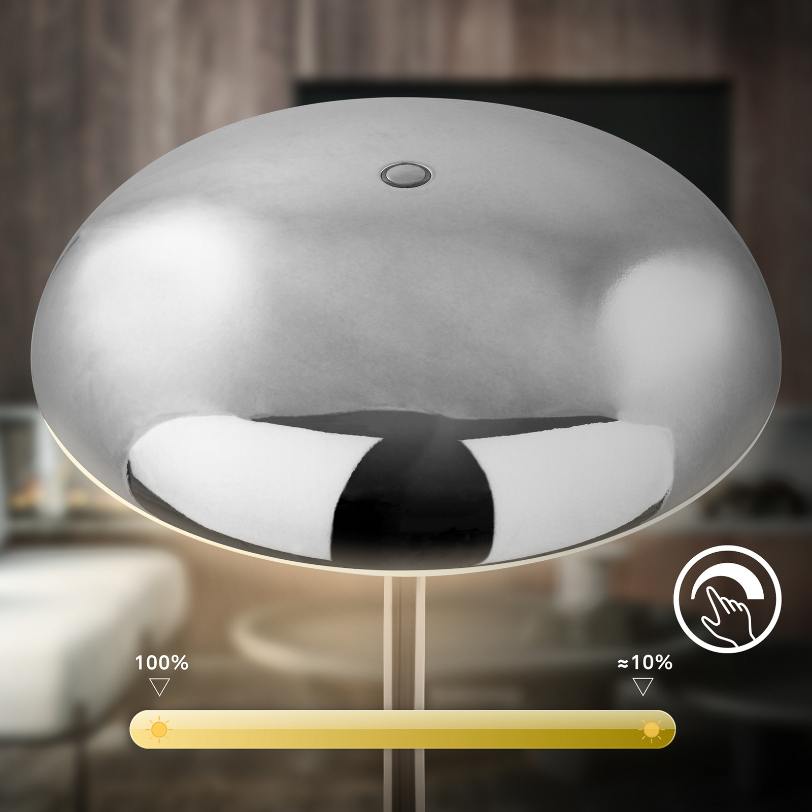 LED акумулаторна настолна лампа Brilo unplugged Caxa 30 cm, хром