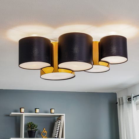 Taklampe Mona 5 lyskilder, svart/gull