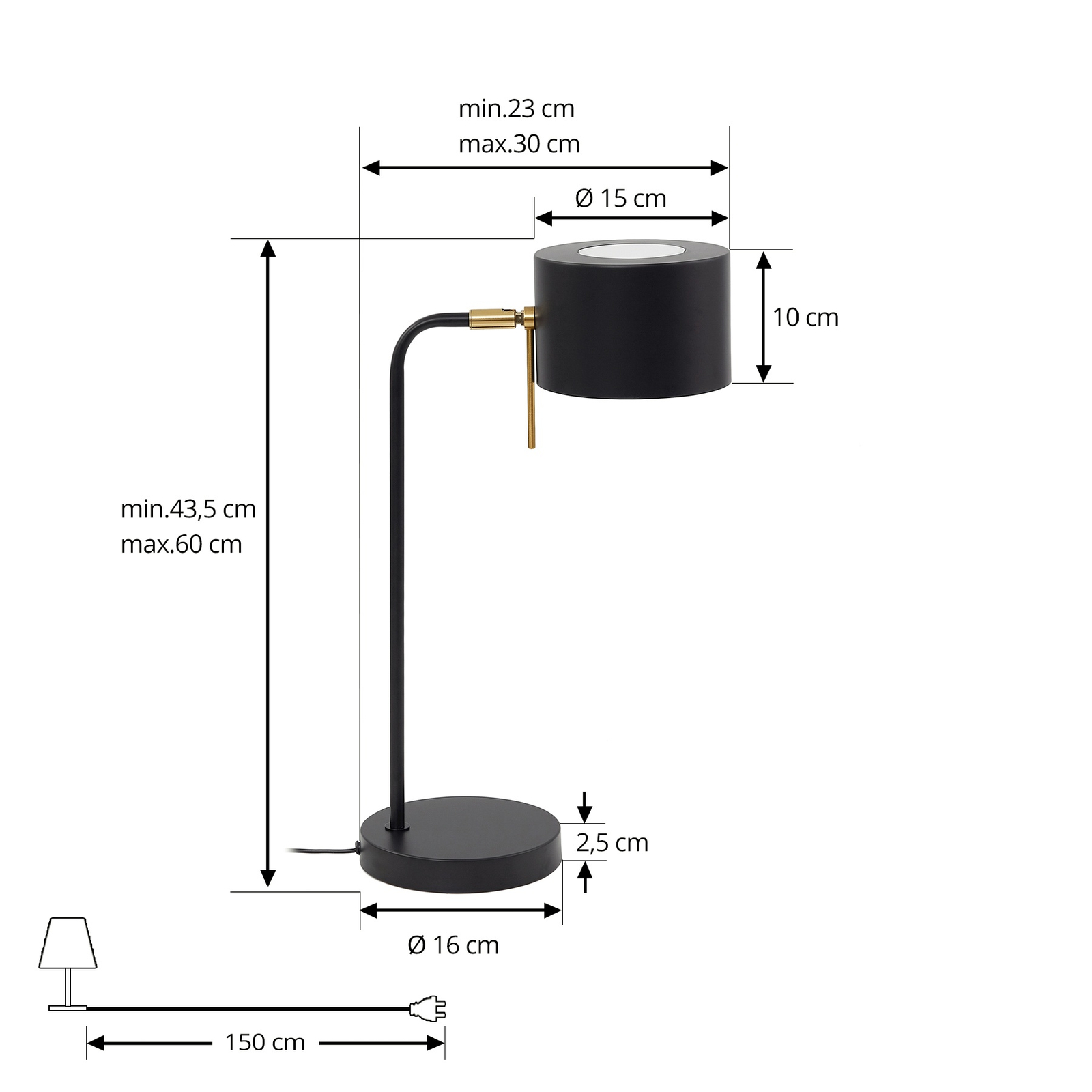 Lindby table lamp Kaida, black, metal