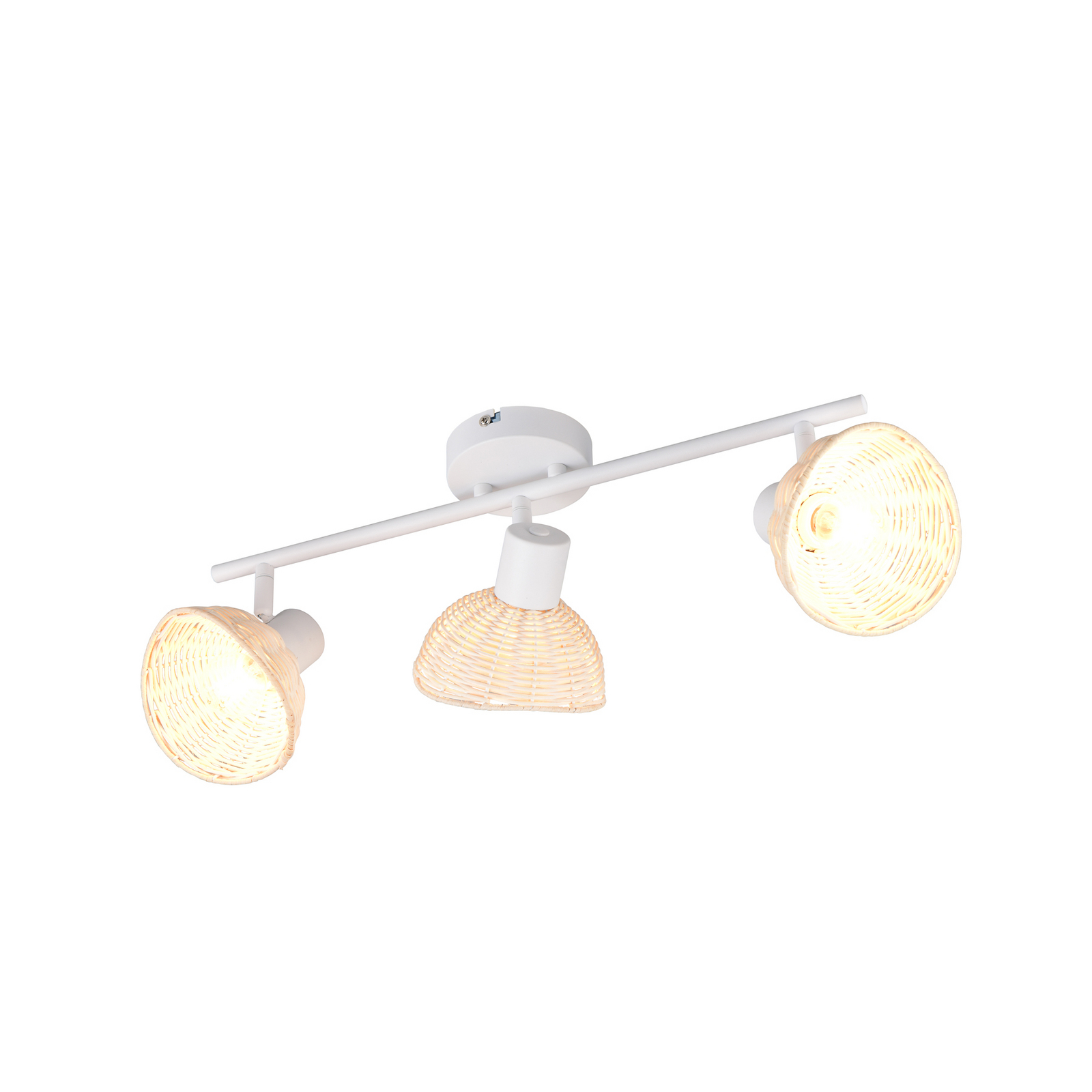 Φωτιστικό οροφής Calvi, λευκό, φυσικό ρατάν, μήκος 59 cm, 3 φτερά.