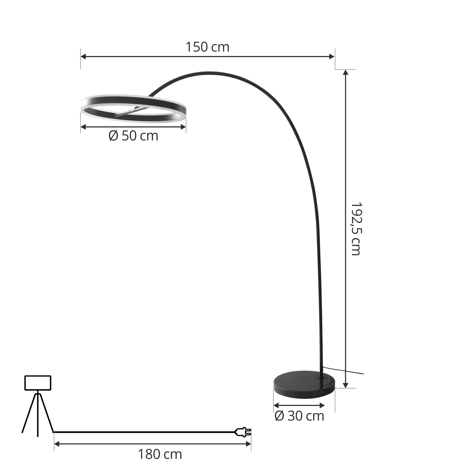Lucande LED lámpara de pie arqueada Yekta, 3-stepdim, negro
