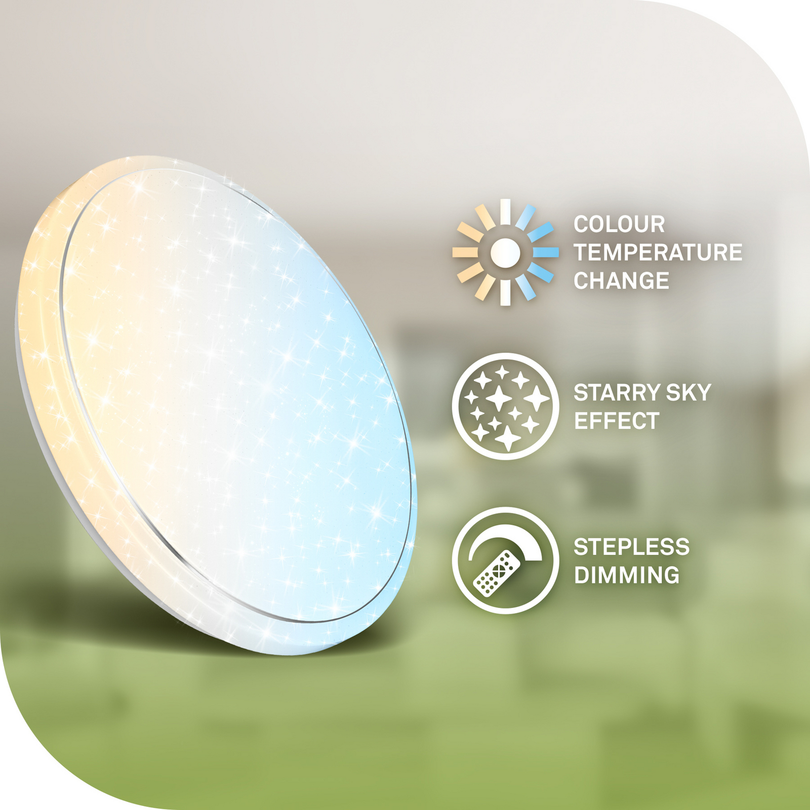 Stropné LED svetlo Star, biele, hviezdicový dekor, CCT, stmievateľné