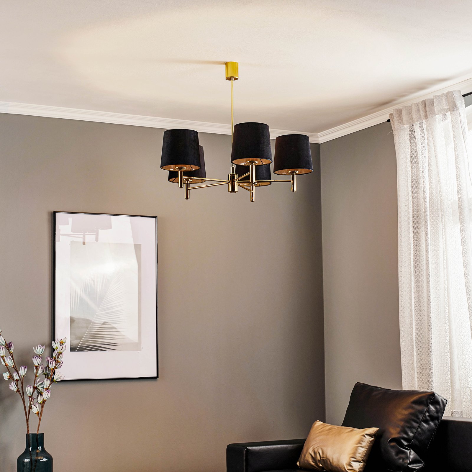 Polo chandelier, 5-bulb, black/dark brass
