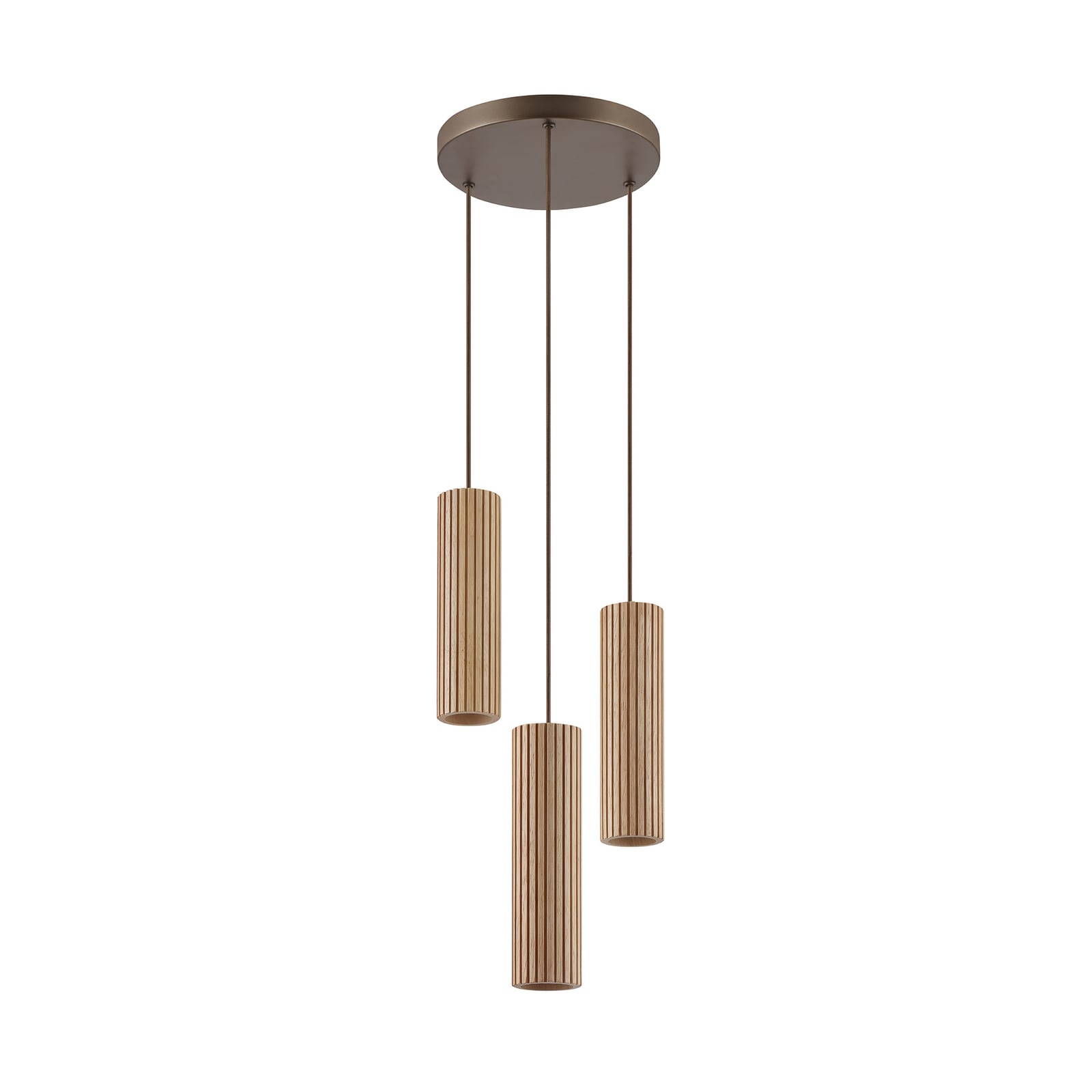Lampada a sospensione Lakewood, marrone, legno, Ø 28 cm, a 3 luci