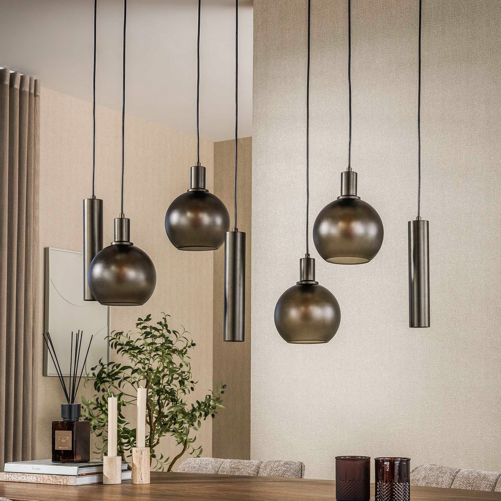 Pendelleuchte Sfera Tricolore, schwarz, 7-flg., E27/GU10