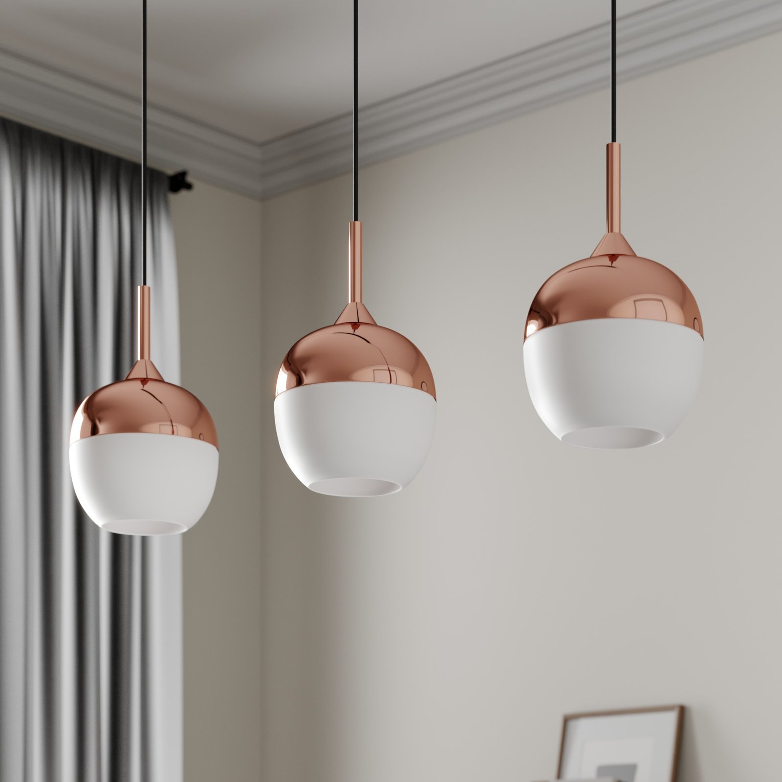 Lindby Pendellampe Rangina, 100 cm, kupfer, 3-flammig, Glas