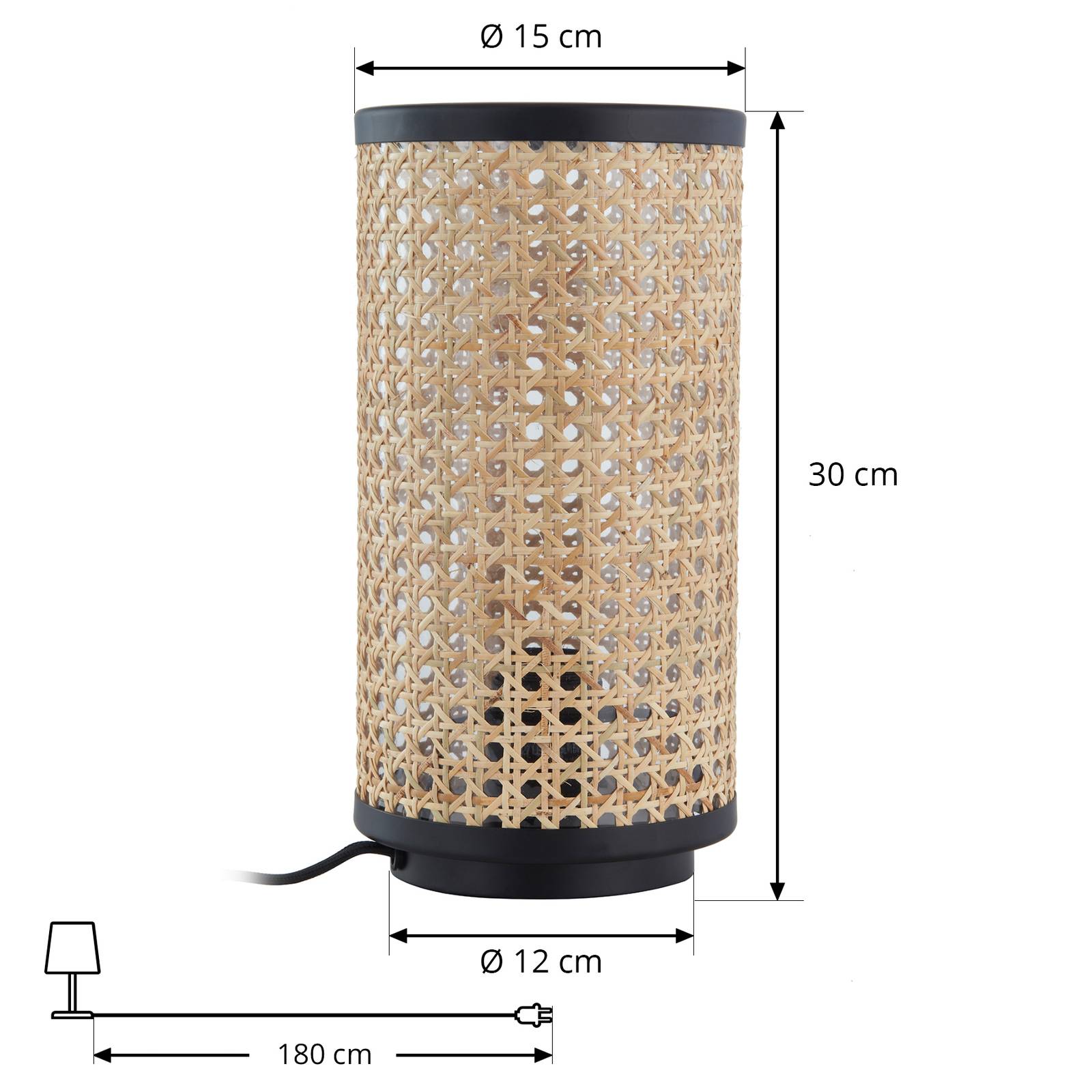 Lampa stołowa Lindby Yaelle, wysokość 30 cm, rattan, czarny, E27