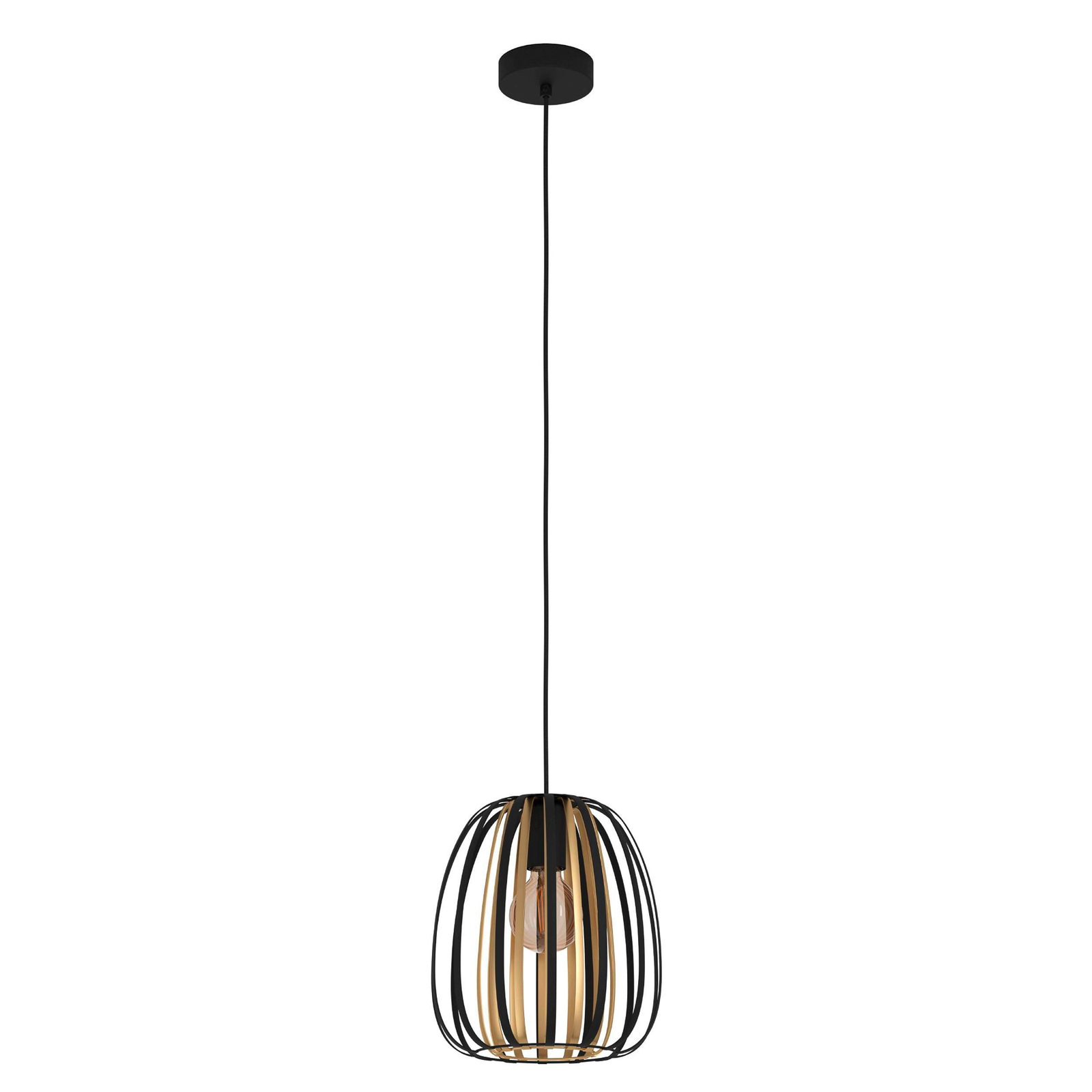 Lampă suspendată Encinitos, negru/alamă, Ø 25,5 cm