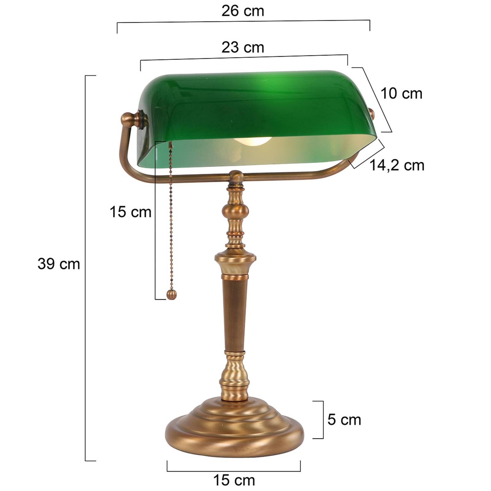 Skrivebordslampe Ancilla, glasskærm, bronze/grøn