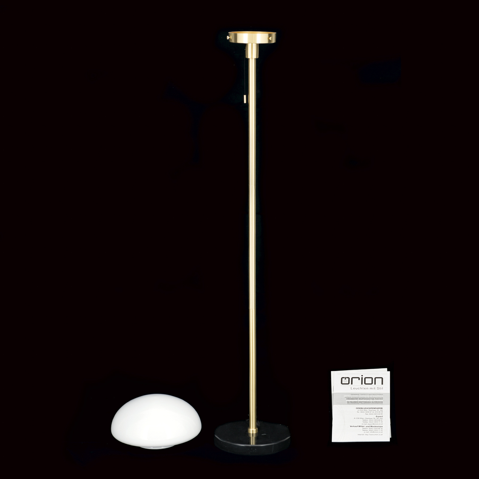 Lampe sur pied Sparta, noir/laiton, verre, marbre, 148 cm