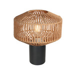 Galda lampa „Bloeba“, melna, brūna auklas apdare, Ø 23 cm