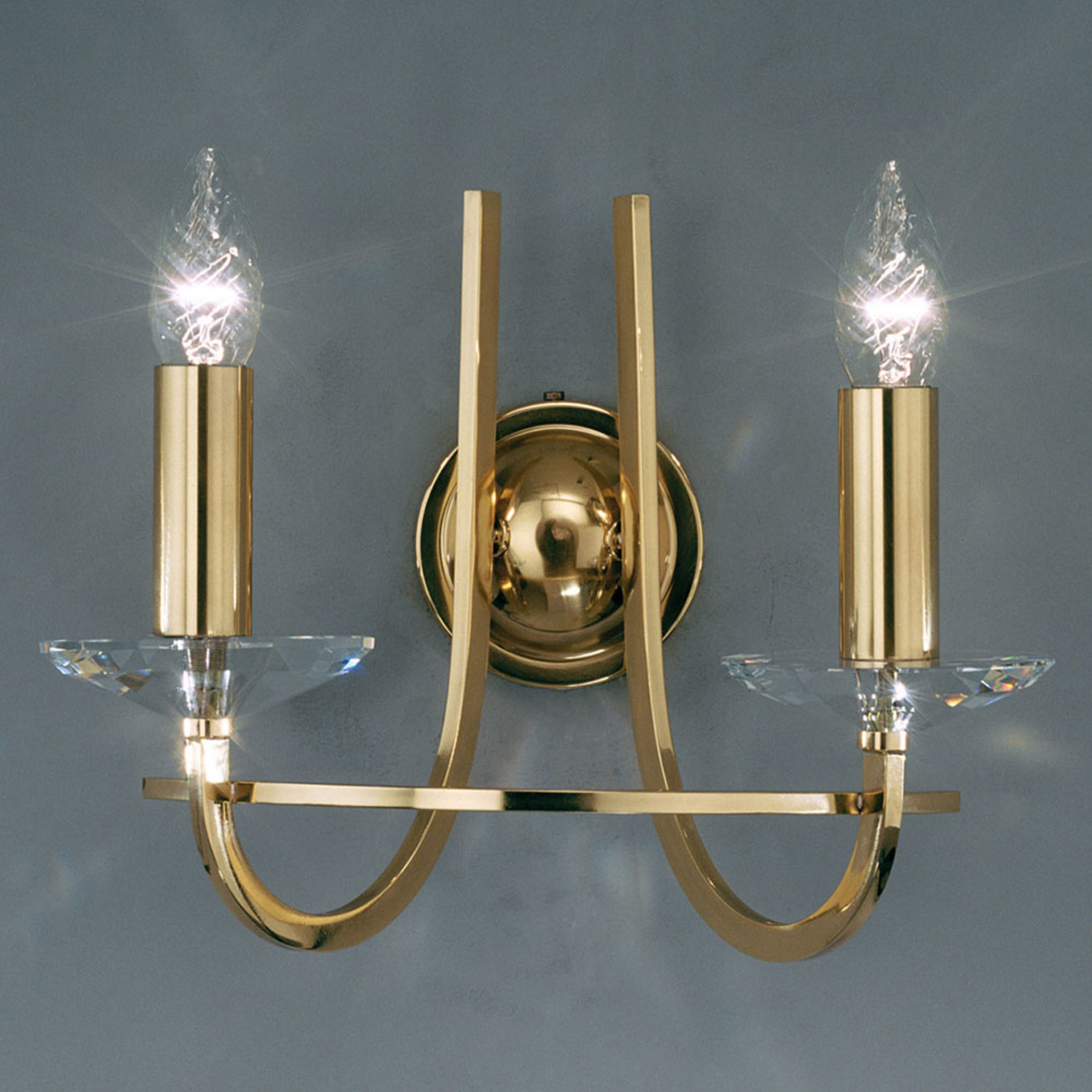 Kolarz KOLARZ Imperial wall light, brass, two-bulb, for Living / Dining Room, metal, crystal, E14, 60 W, energy efficiency: A++, W: 30 cm, H: 27 cm