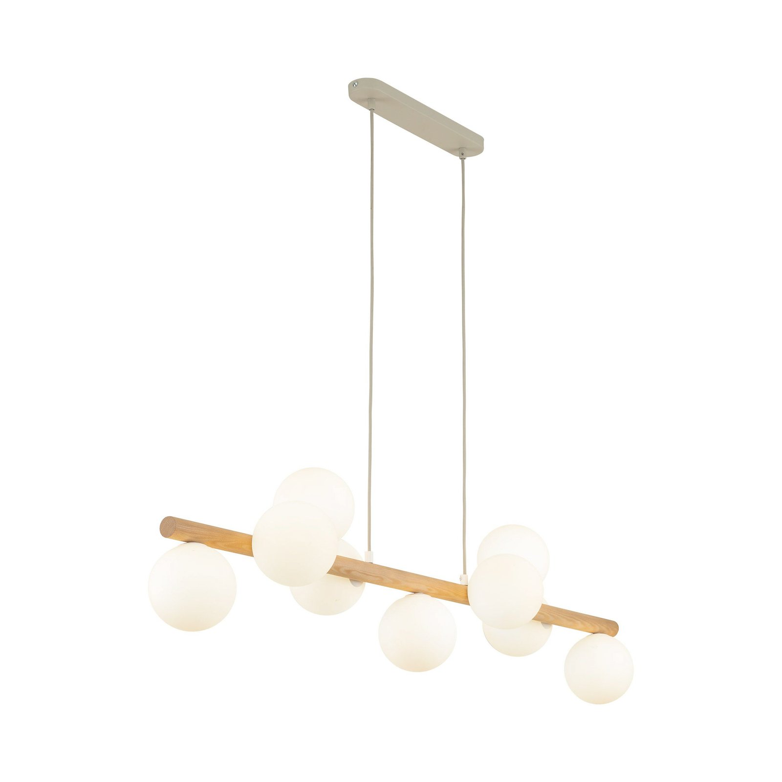 Hanglamp Estera, opaalglas, hout, 9-lamps