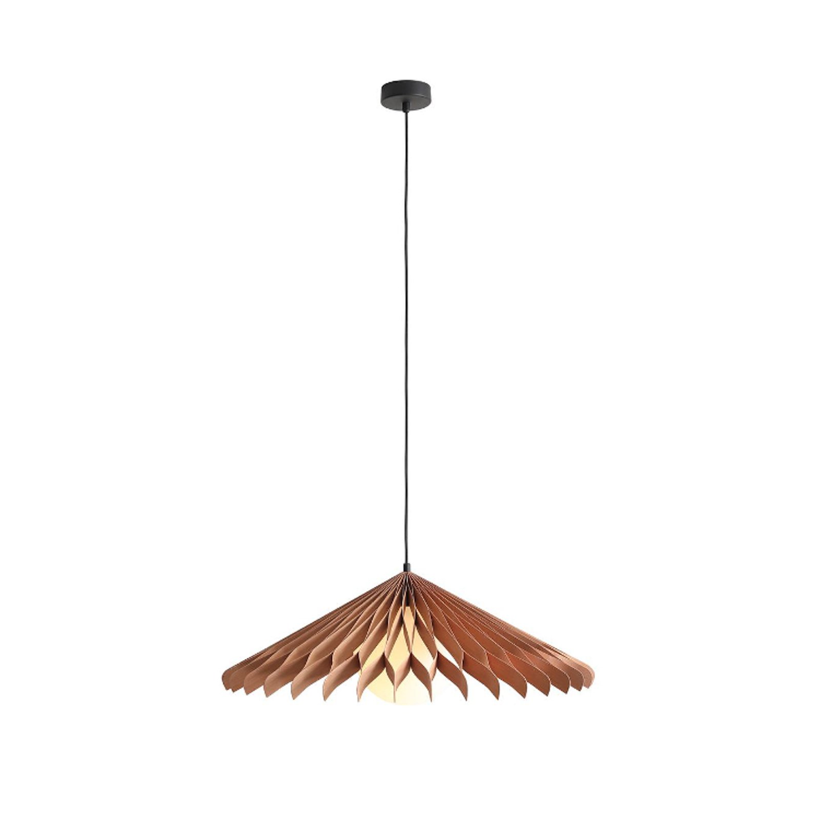 Nature Sun pendant light glass XL, flat cone, Ø 69 cm, wood