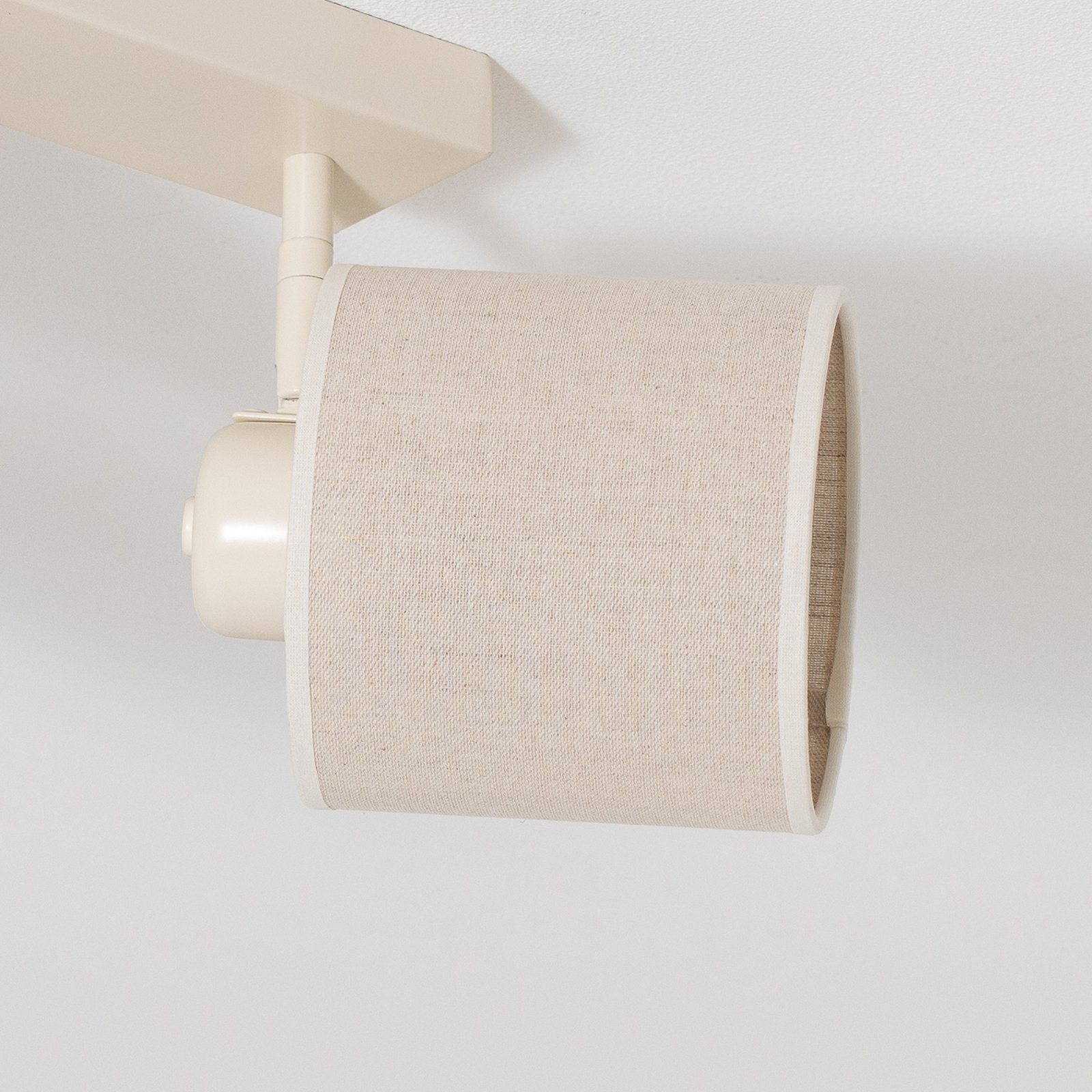 Plafonnier Suerte, blanc crème, textile en lin, à 4 lampes