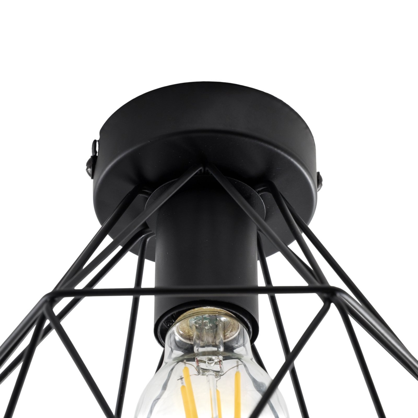 Plafondlamp Patara, zwart, Ø 20 cm, roosterkap, metaal