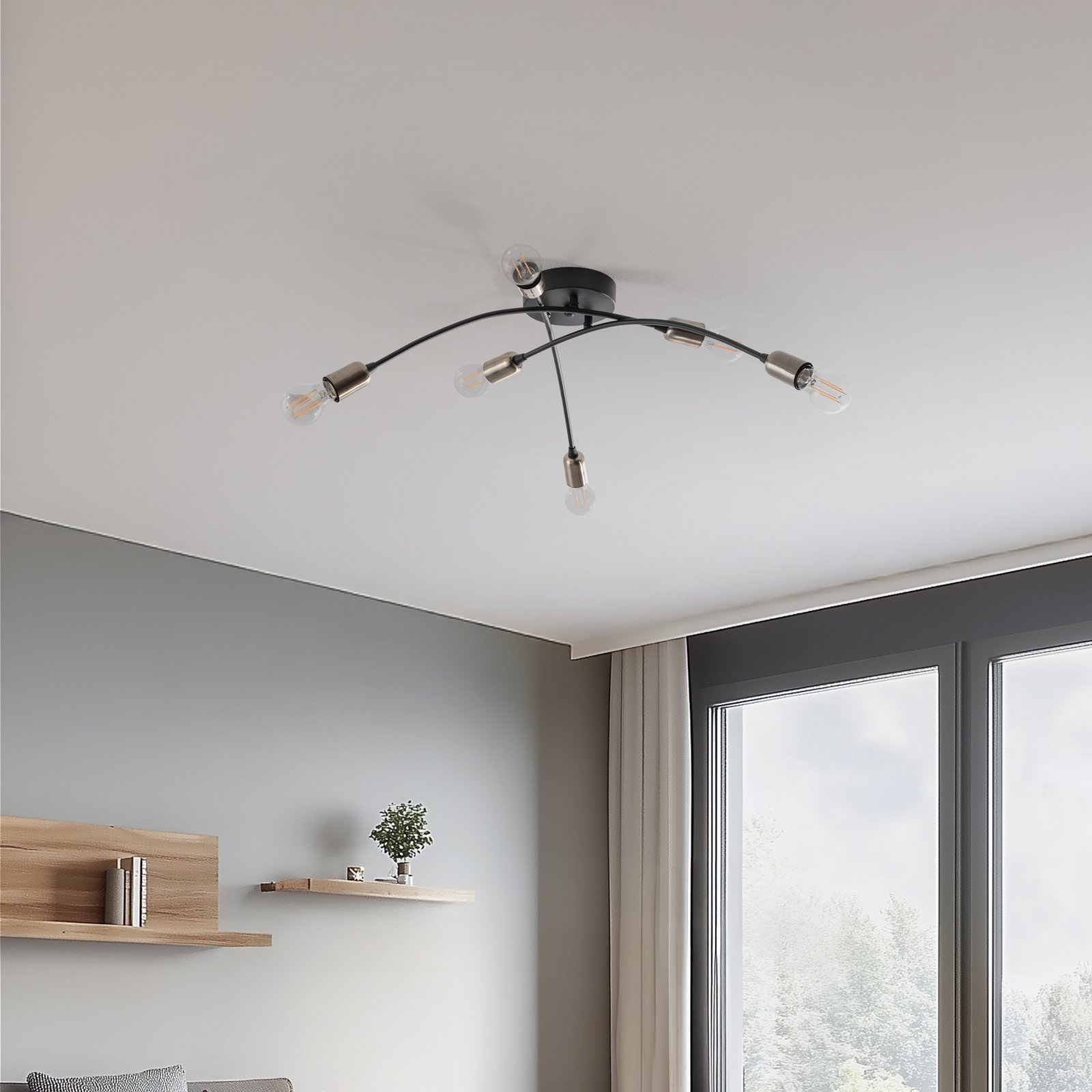 Deckenlampe Banana, schwarz, Metall, 67 cm, 6-flammig, E27