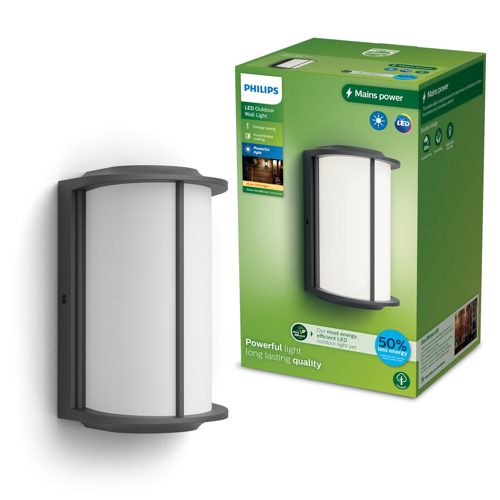 Philips LED outdoor wall light Reese UE, anthracite, aluminium, IP44
