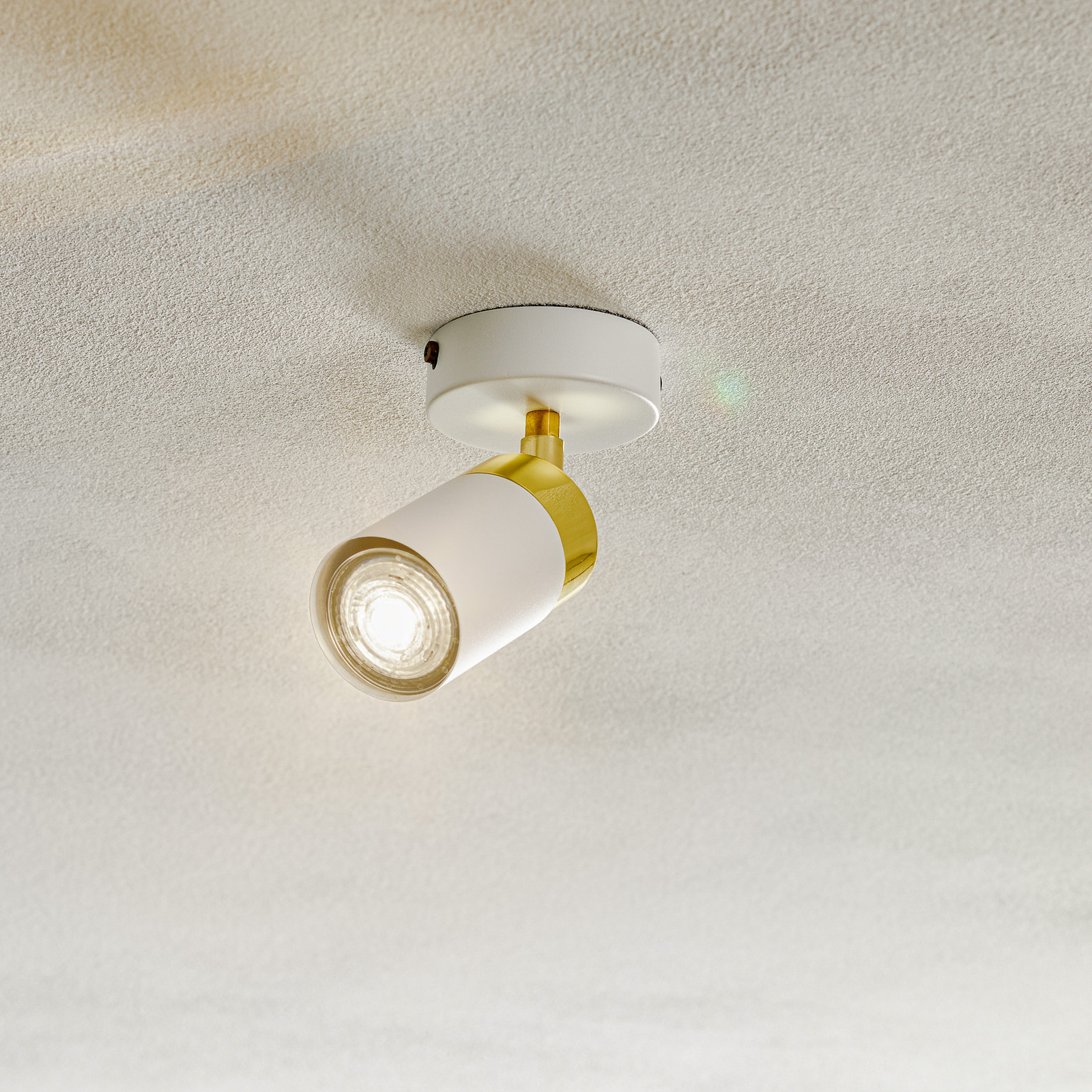 Joker ceiling spotlight, white/gold, one-bulb