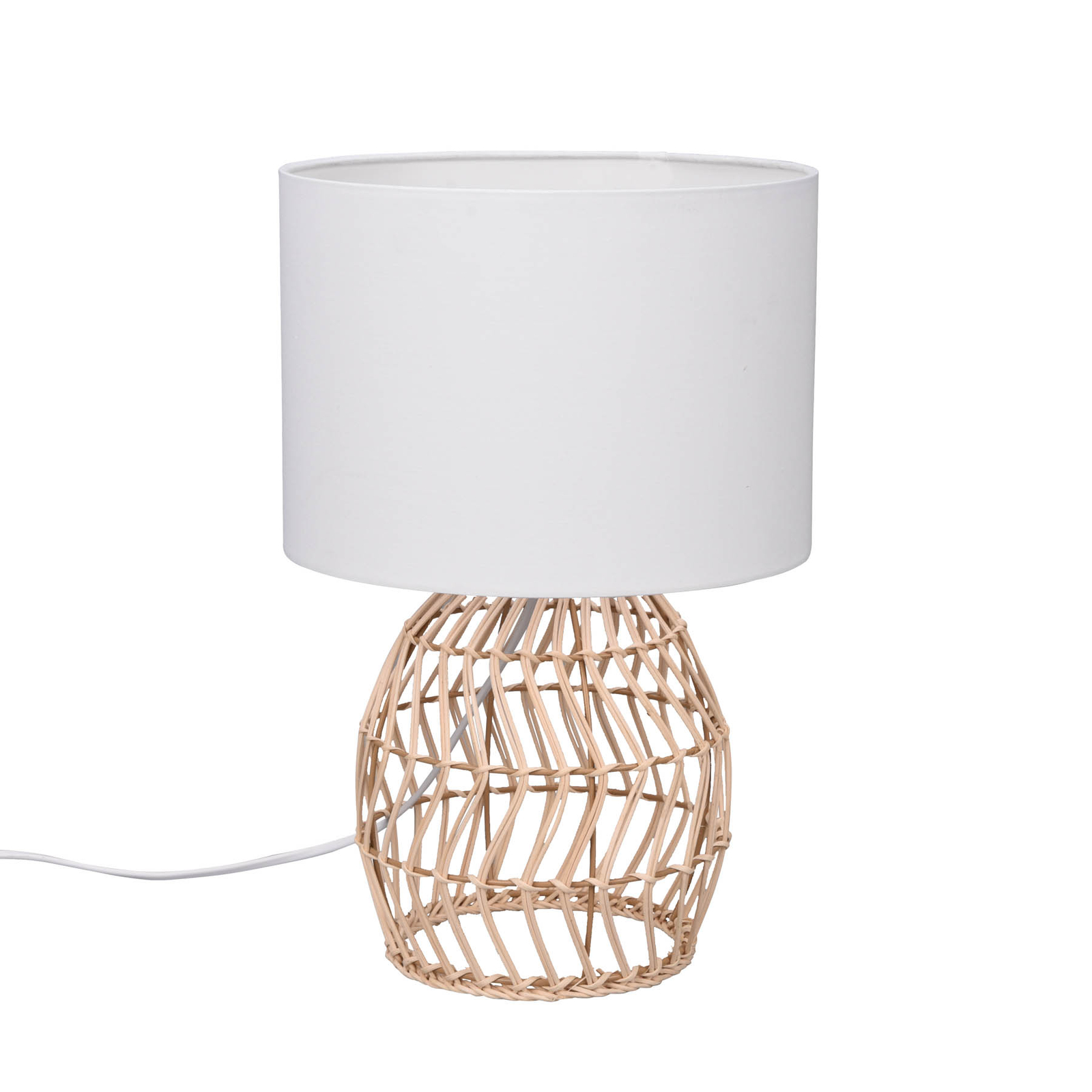 Rike table lamp, rattan frame and fabric lampshade