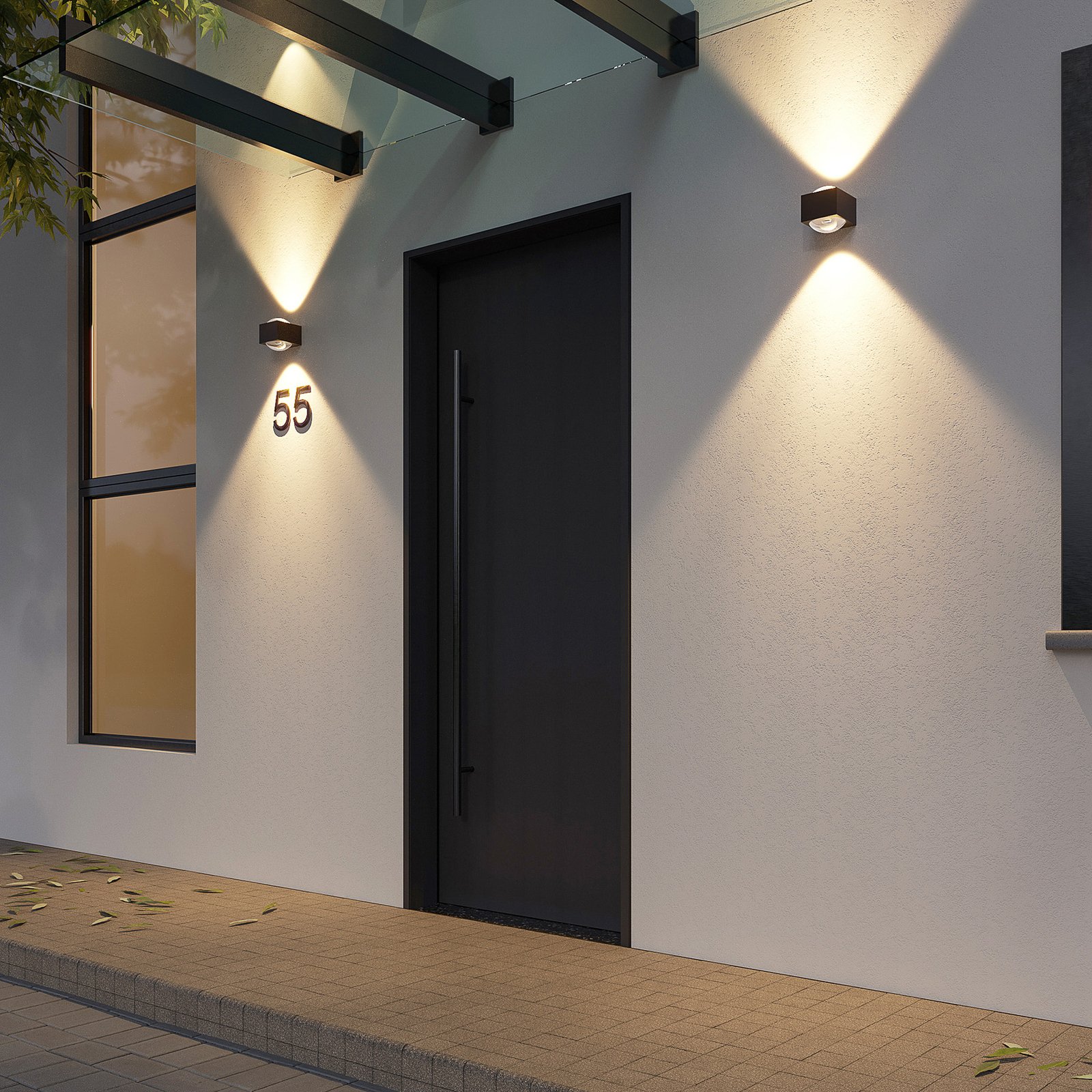 Lucande Almos outdoor wall light, angular, 2-bulb