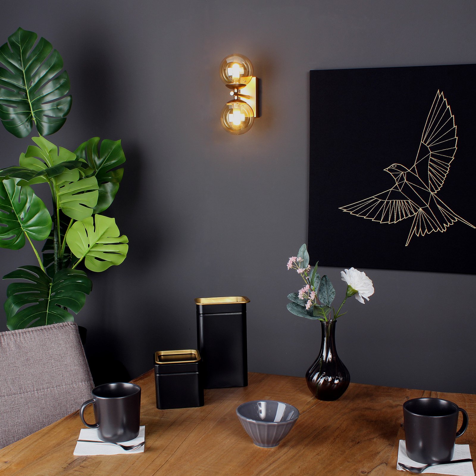 Wandlamp Neptun 2-lamps goud met glasbollen
