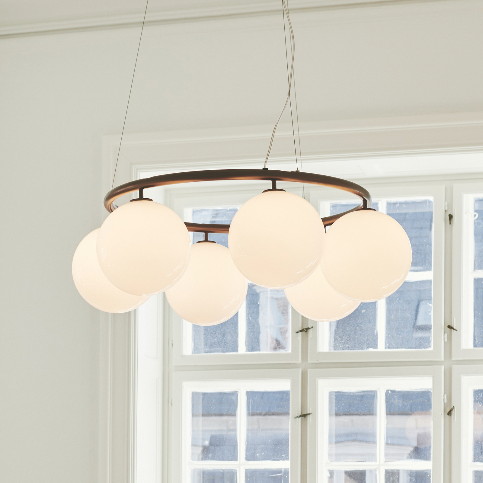 Miira 6 Circular Kronleuchter, Ø 80 cm, bronze/opal