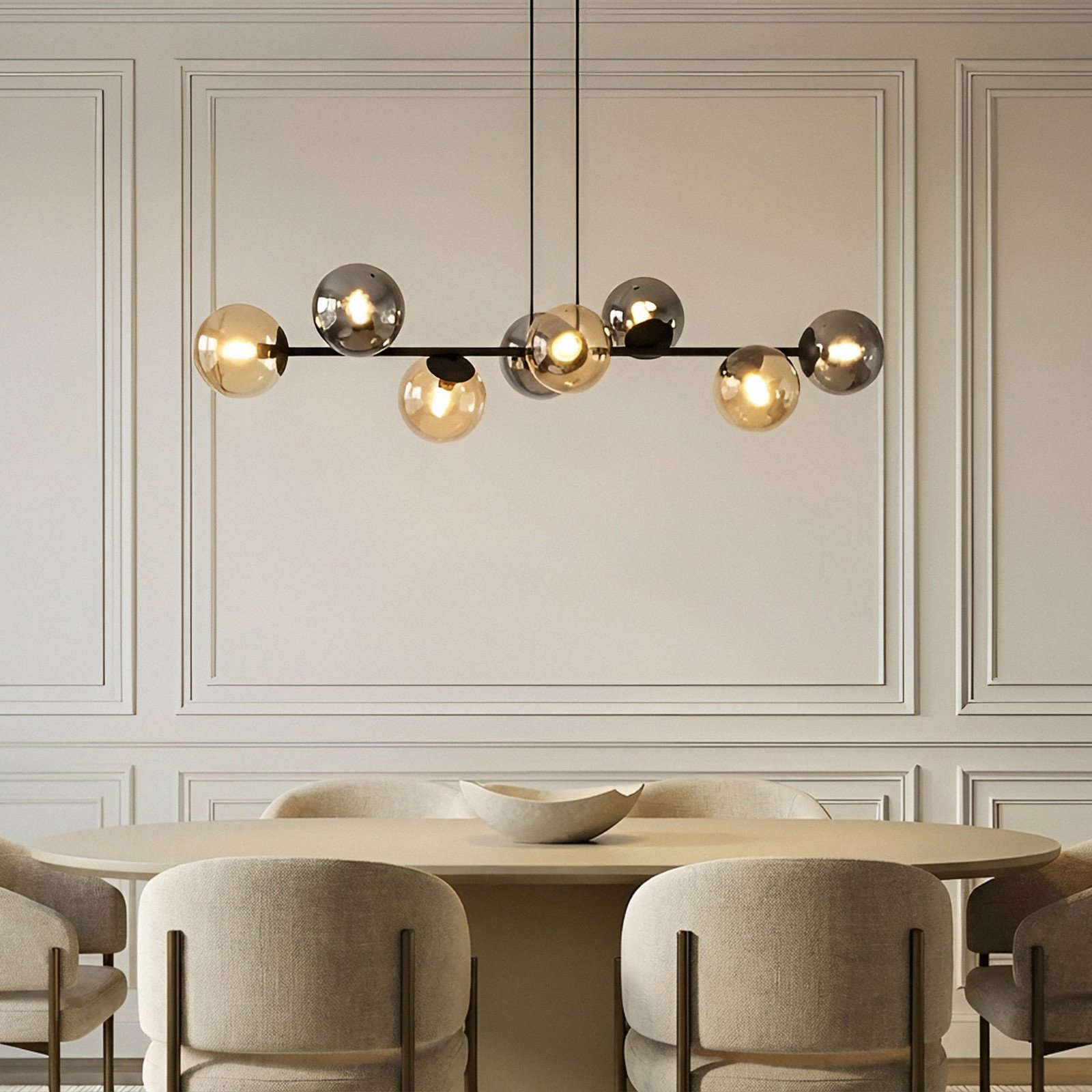 Lampă suspendată Lindby Isamer gri fum/ambar 130 cm glob - Camera de zi / sufragerie - modern - negru gri fumuriu - Sticlă