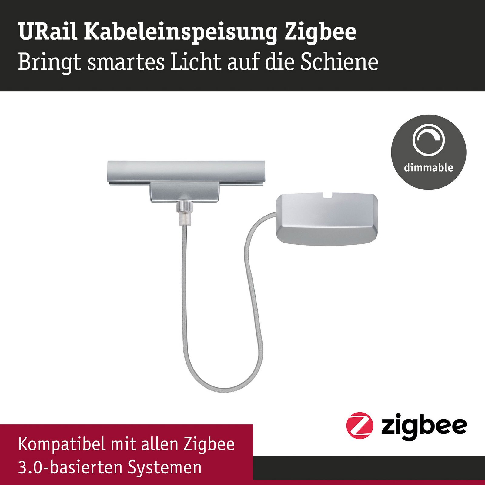 Paulmann URail dovodni kabel Zigbee 1 m, mat krom