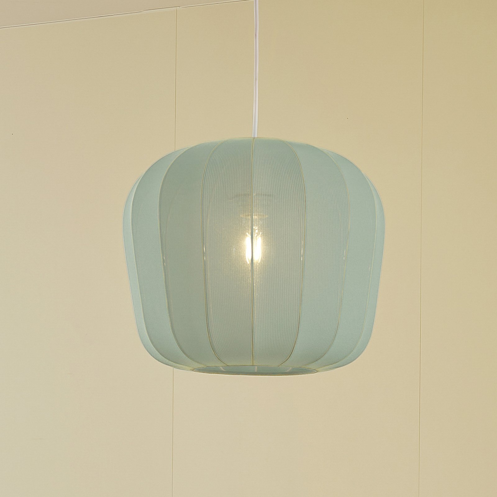 Lampa wisząca Helin marki Lindby, niebieska, Ø 35 cm, tkanina