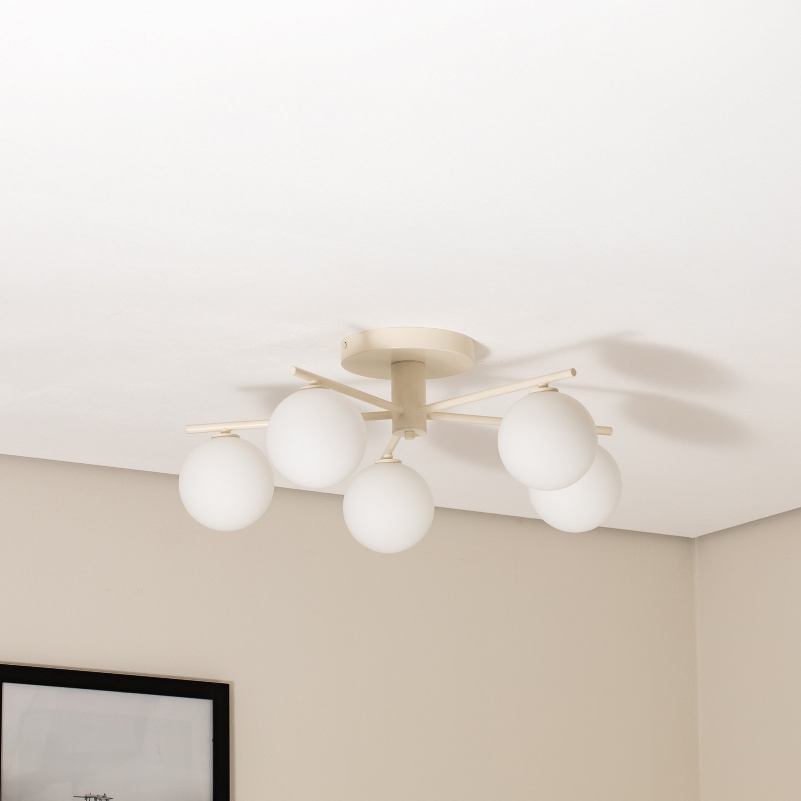 Lampa sufitowa Prato, kremowa, szklana, 5-punktowa
