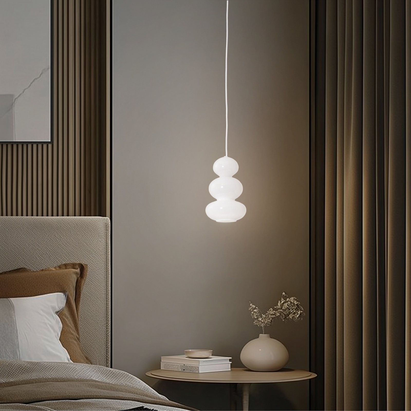 Lampada a sospensione Oman, bianco lucido, vetro, Ø 14 cm