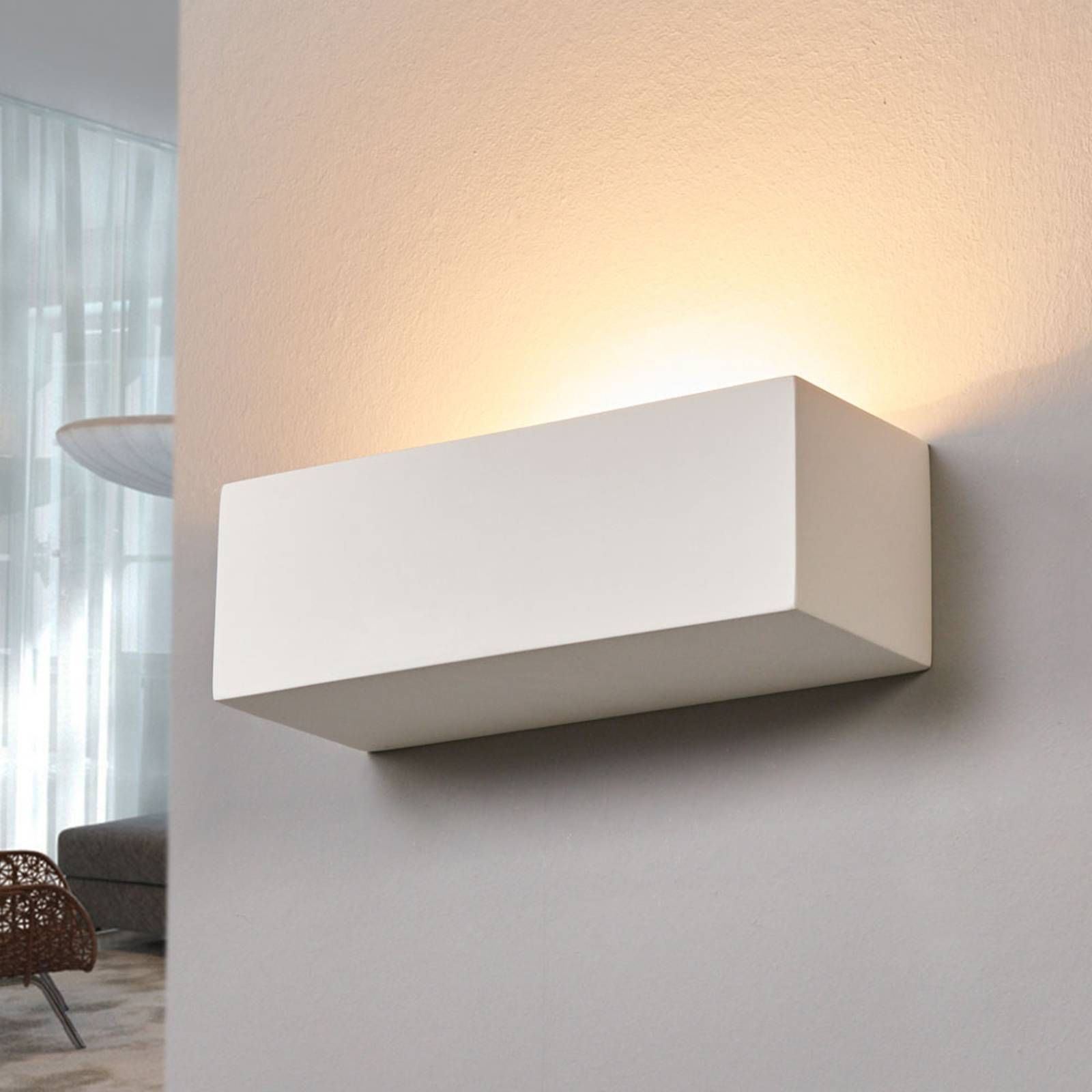 Rectangular plaster wall light Jole, paintable Lights.co.uk