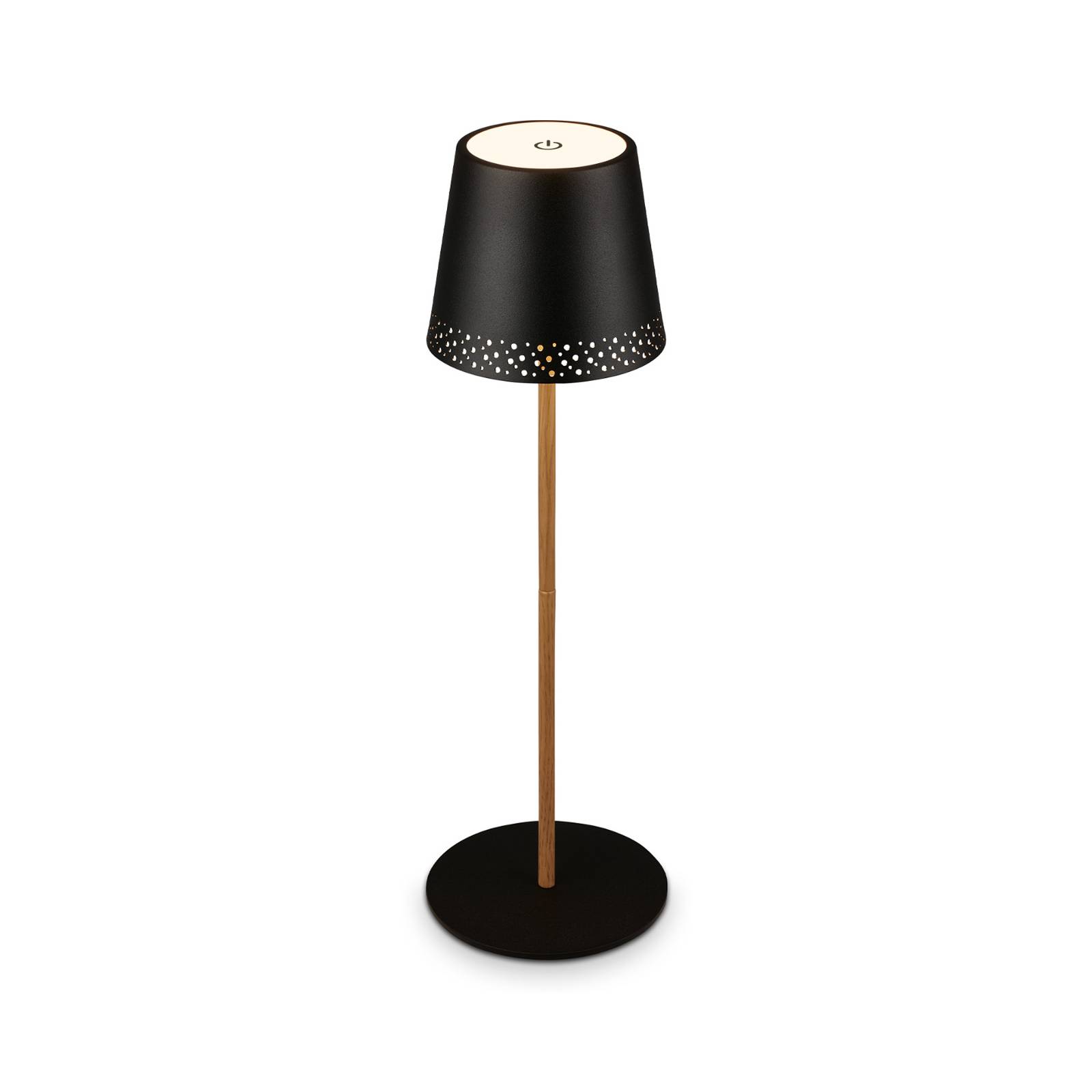 LED-Akku-Tischleuchte Kiki, schwarz/gold, IP44, 3.000K