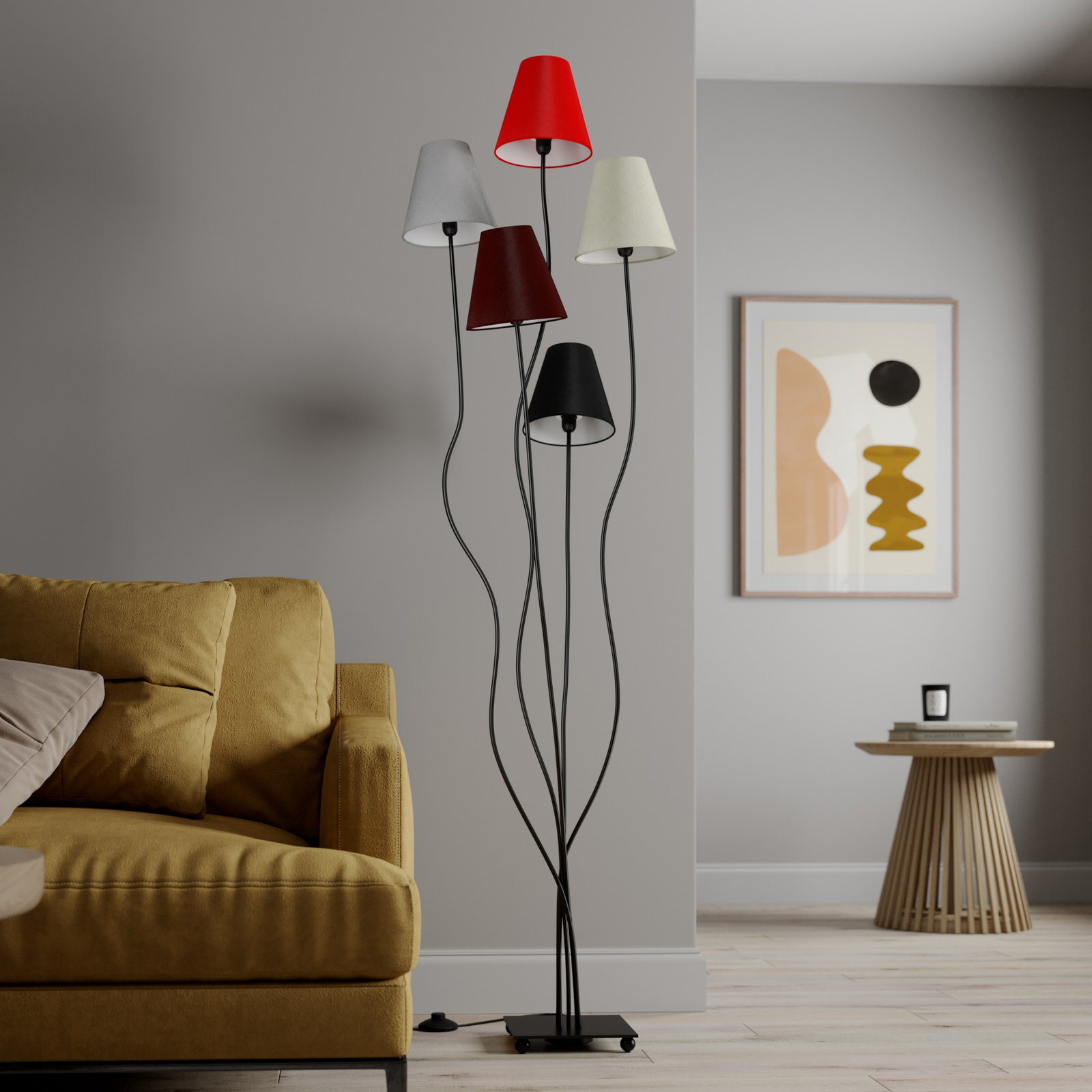 Melis – 5-punktowa lampa stojąca z tkaniny
