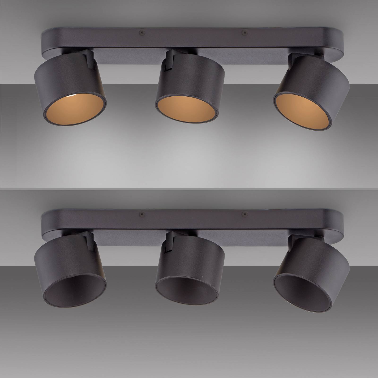 PURE reflektor sufitowy LED Cup, czarny, długość 56 cm, metal 3-punktowa