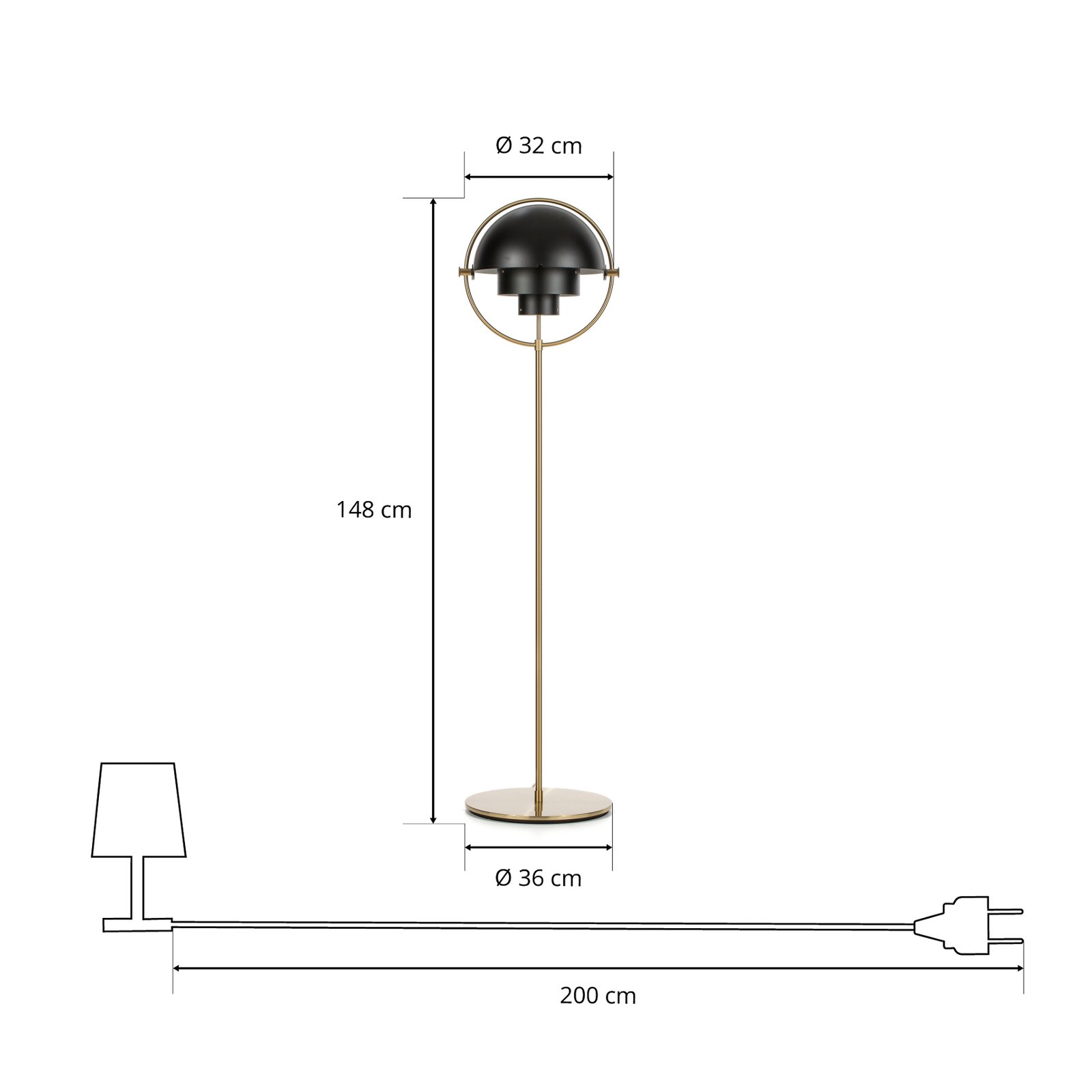 GUBI Multi-Lite floor lamp, height 148 cm, brass/black