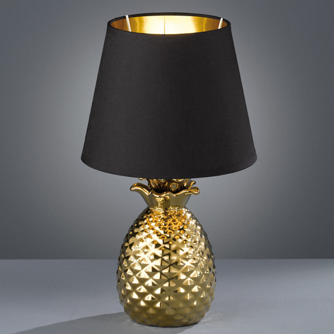 Edle Keramik-Tischlampe Pineapple in Gold-Schwarz