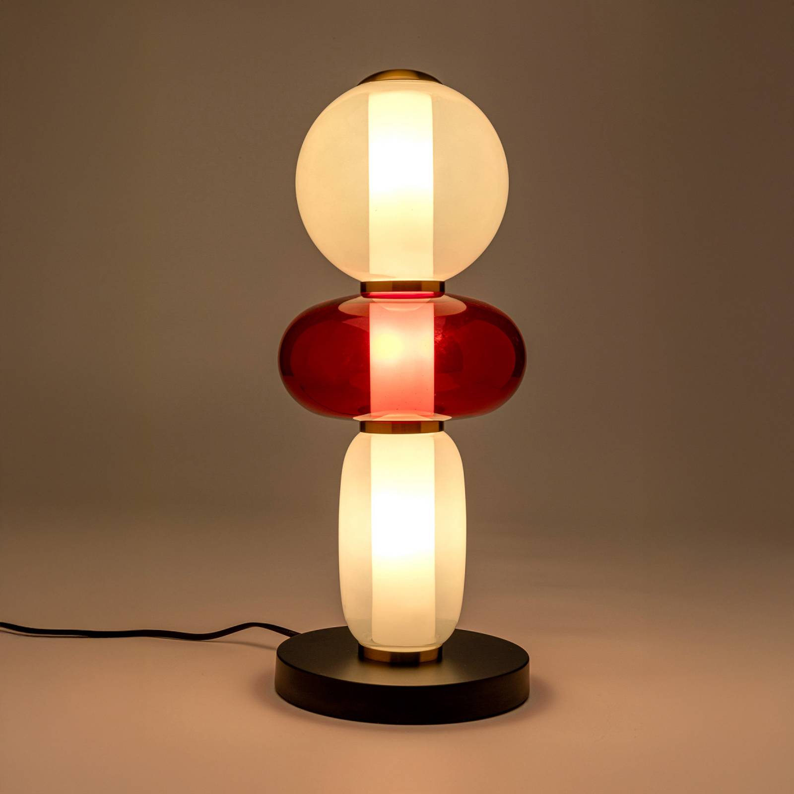 KARE Tischleuchte Sugar, weiß/rot, Glas, 43 cm hoch, G9 günstig online kaufen