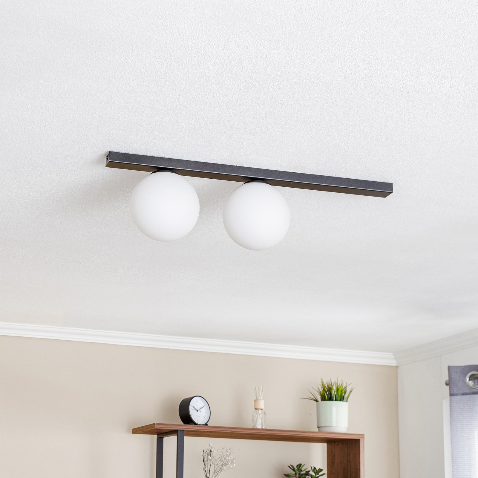 Fit ceiling lamp, black/opal, two-bulb